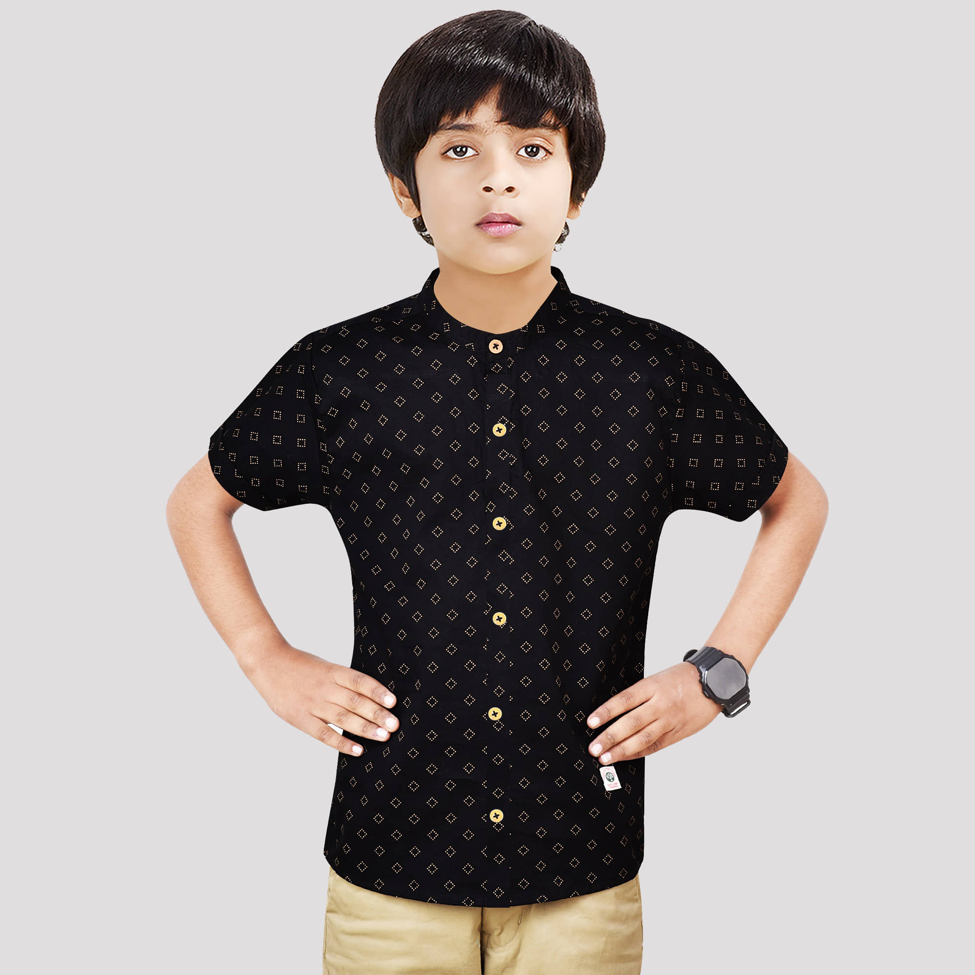 Made In The Shade Pack of 1 Boys 100% Cotton Half Sleeves Shirt ( Black )