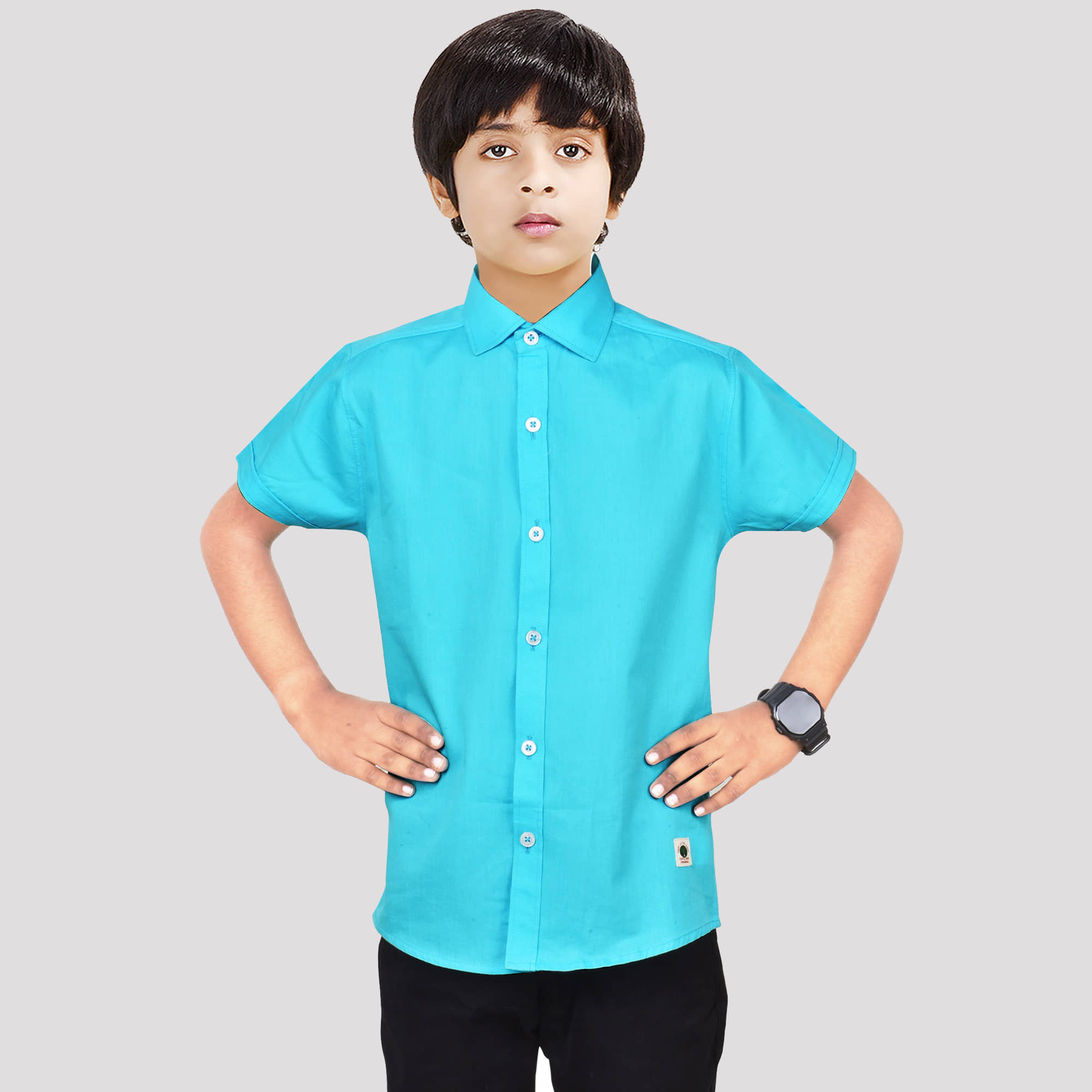 Made In The Shade Pack of 1 Boys 100% Cotton Half Sleeves Shirt ( Turquoise )