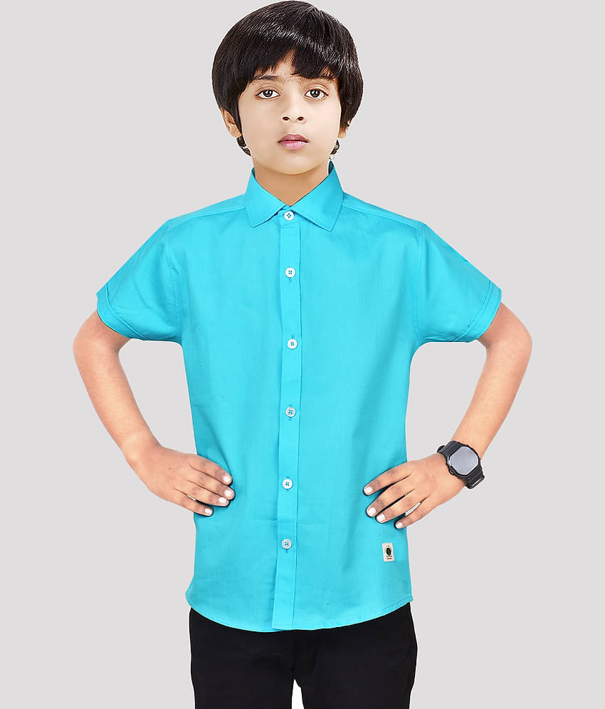 Made In The Shade Pack of 1 Boys 100% Cotton Half Sleeves Shirt ( Turquoise )