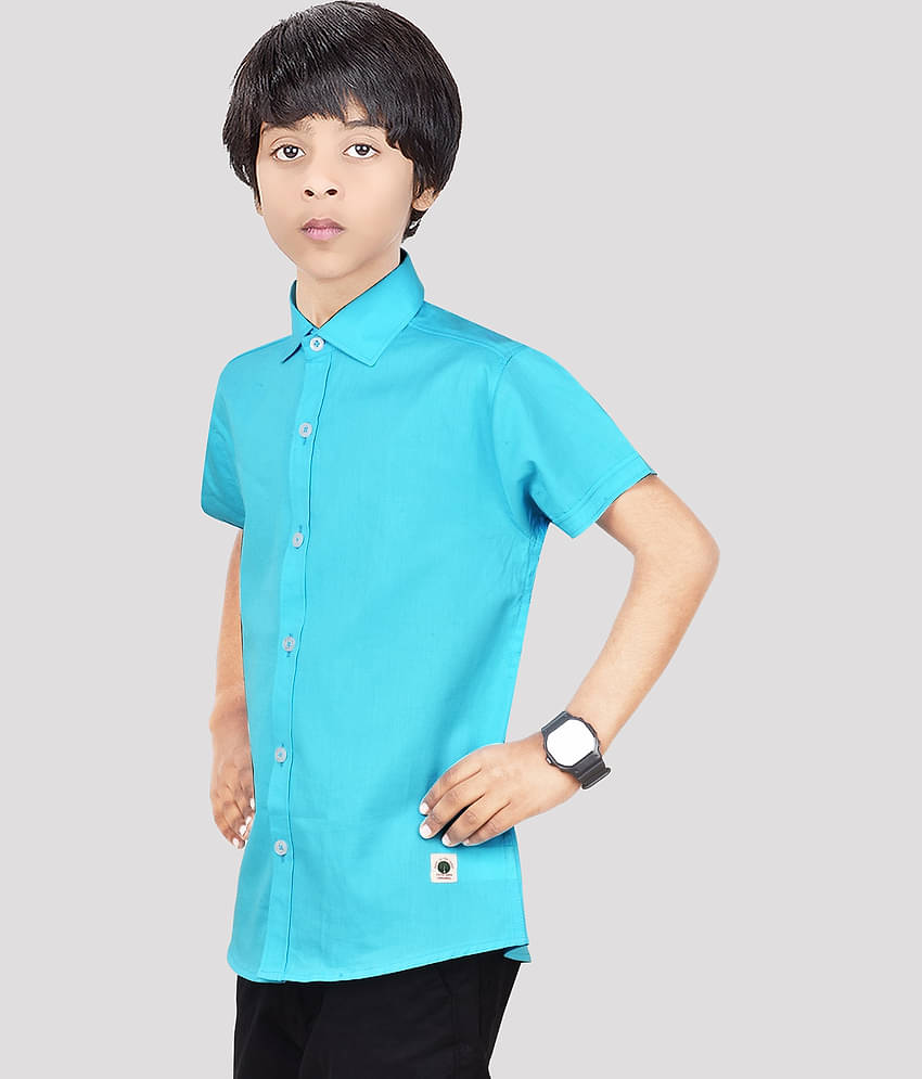 Made In The Shade Pack of 1 Boys 100% Cotton Half Sleeves Shirt ( Turquoise )