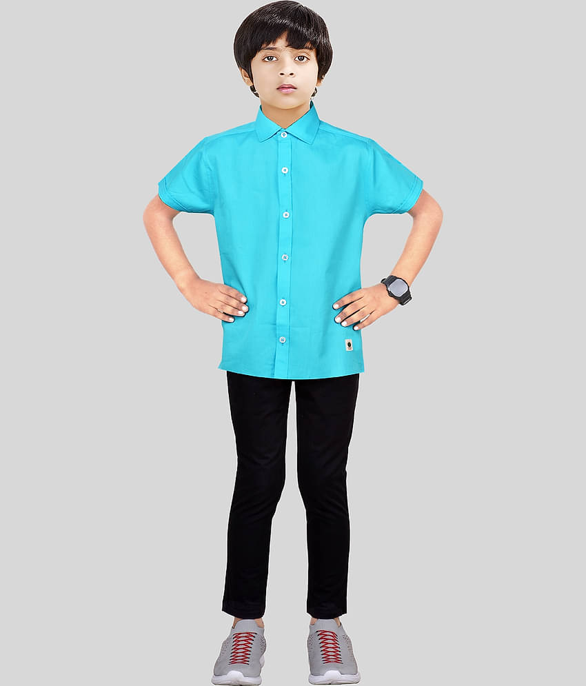 Made In The Shade Pack of 1 Boys 100% Cotton Half Sleeves Shirt ( Turquoise )