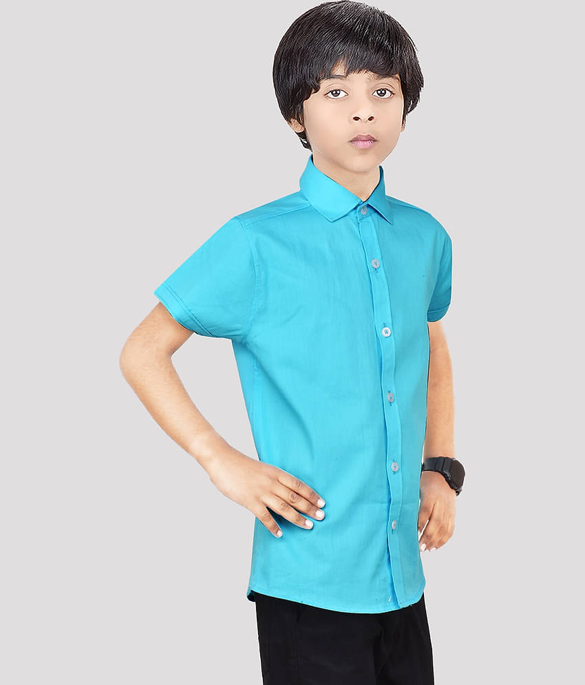 Made In The Shade Pack of 1 Boys 100% Cotton Half Sleeves Shirt ( Turquoise )