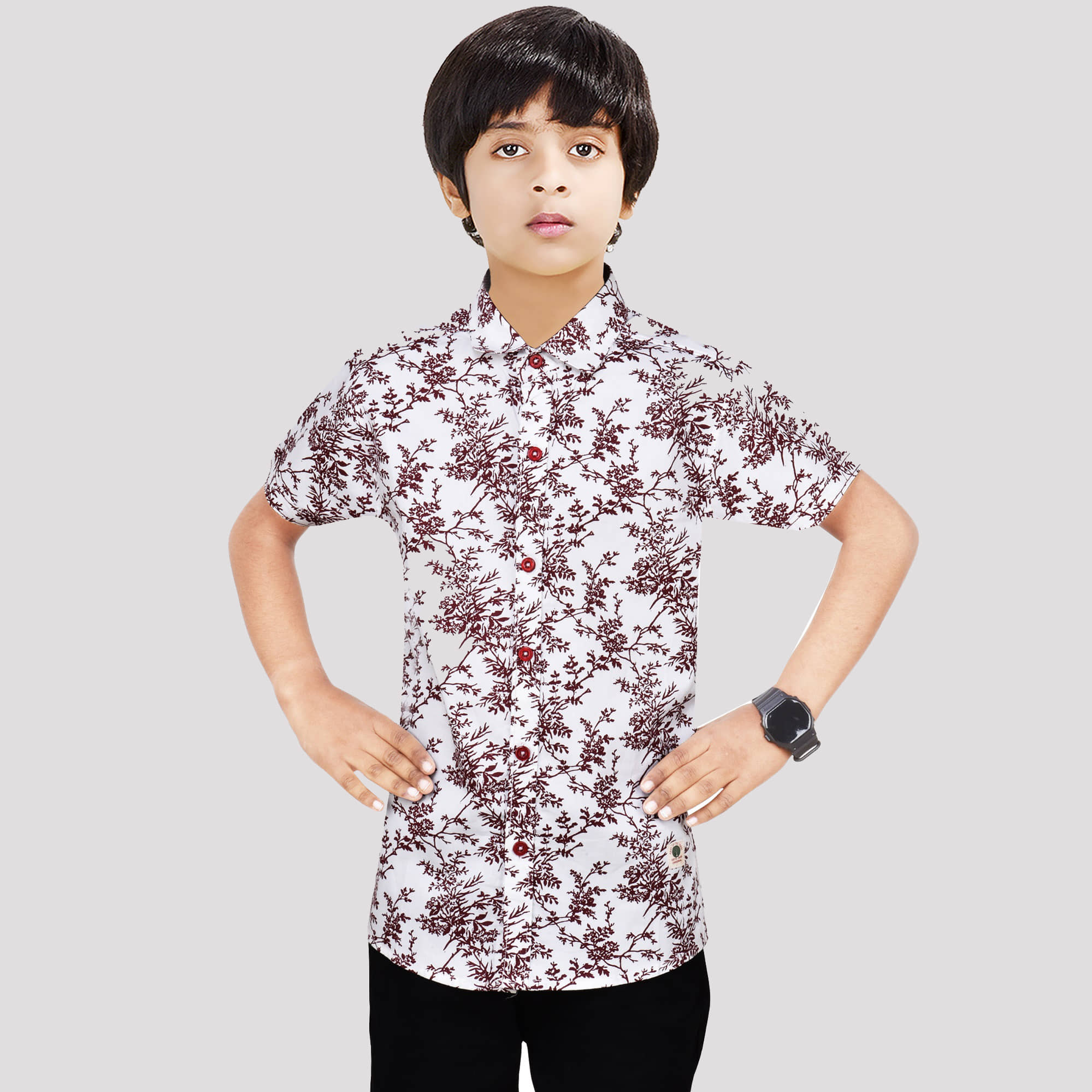 Made In The Shade Pack of 1 Boys 100% Cotton Half Sleeves Shirt ( Maroon )