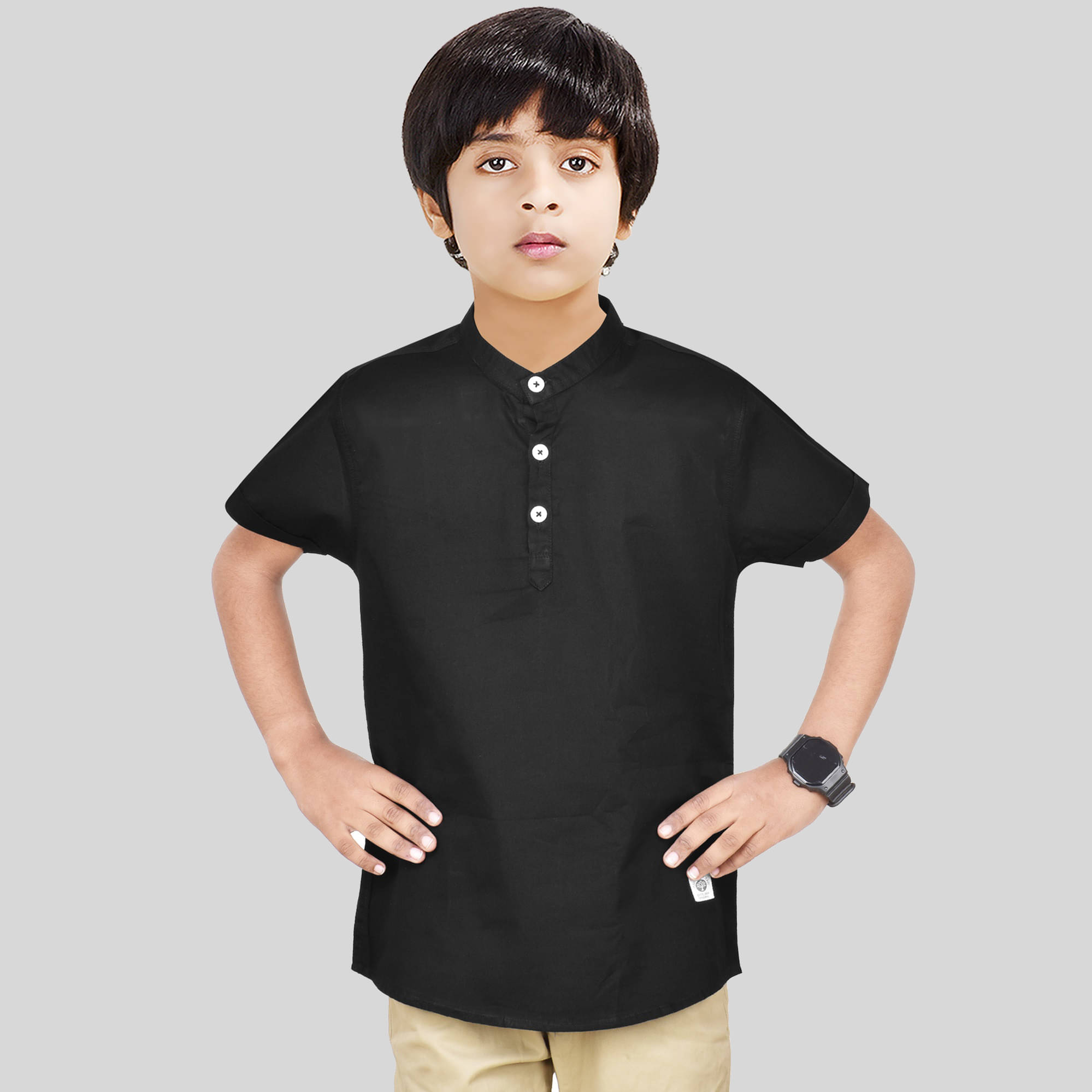     			Made In The Shade Pack of 1 Boys Cotton Kurta ( Black )
