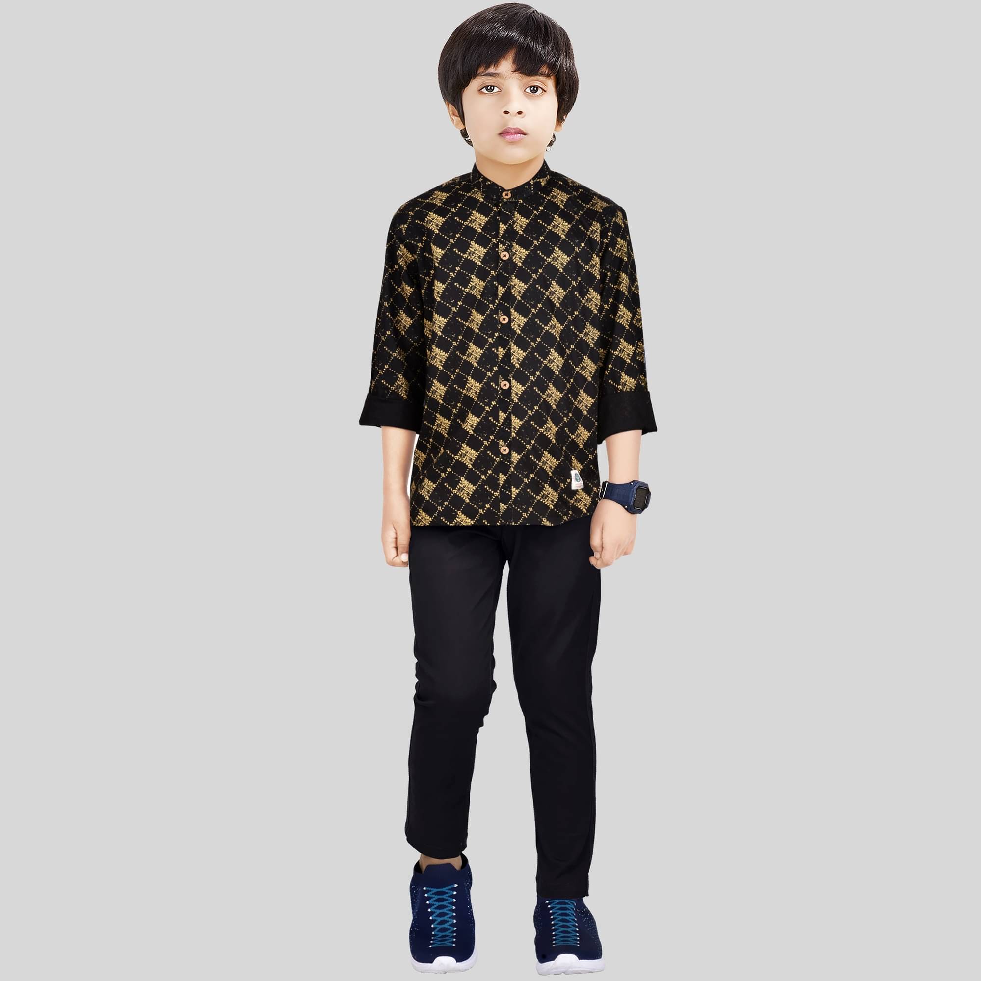     			Made In The Shade Pack of 1 Boys Cotton Shirt & Pants Set ( Black )