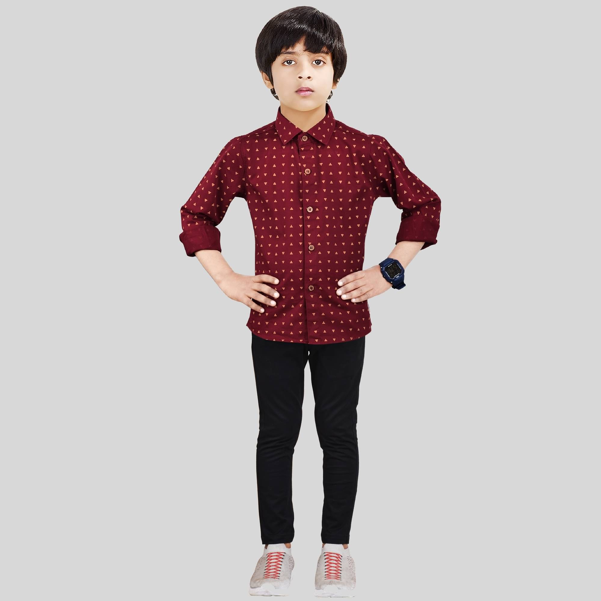 Made In The Shade Pack of 1 Boys Cotton Shirt & Pants Set ( Maroon ) Made In The Shade Pack of 1 Boys Cotton Shirt & Pants Set ( Maroon )