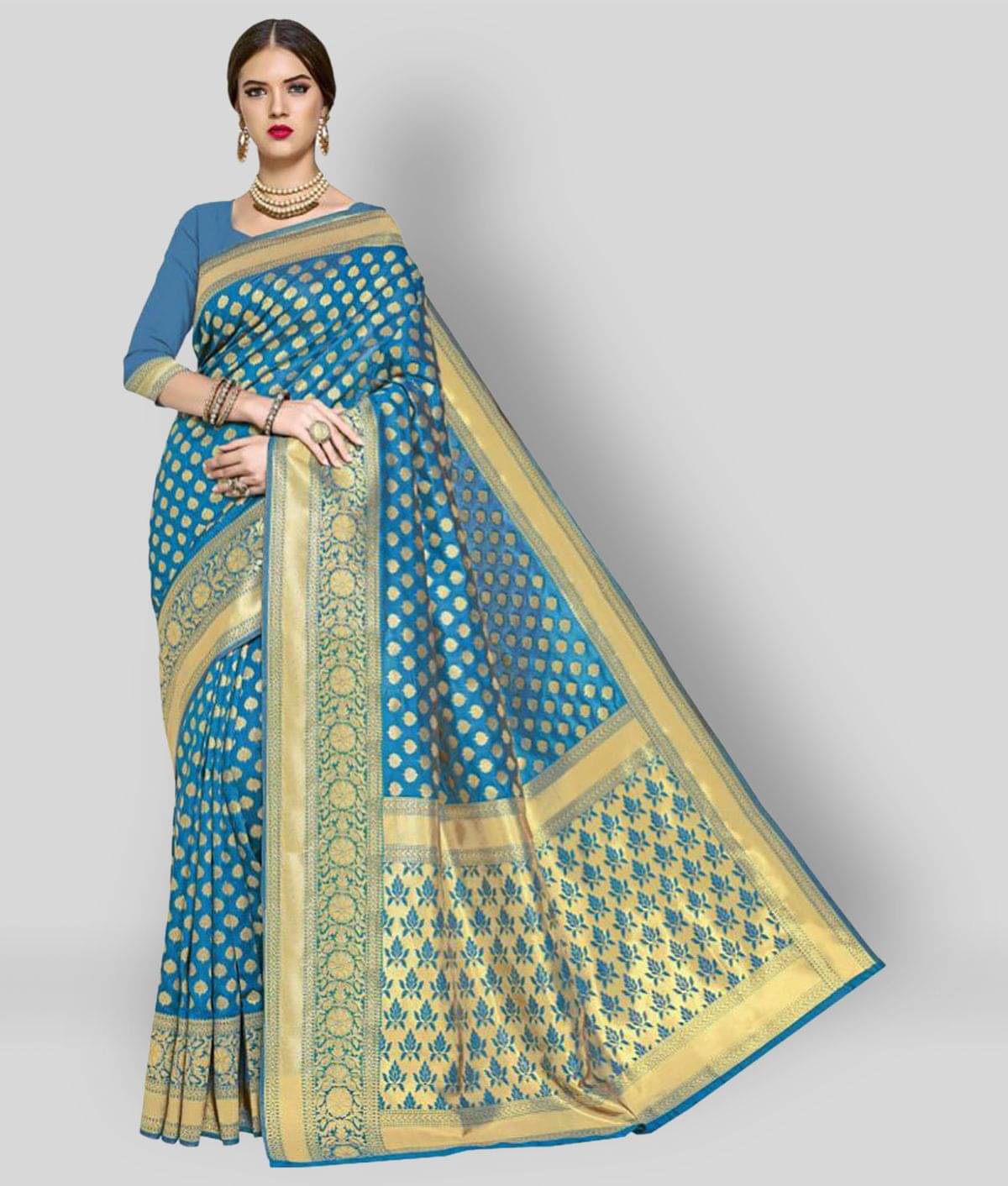 Dressy Banarasi Silk Printed Saree With Unstitched Blouse Piece ( Blue ) Dressy Banarasi Silk Printed Saree With Unstitched Blouse Piece ( Blue )