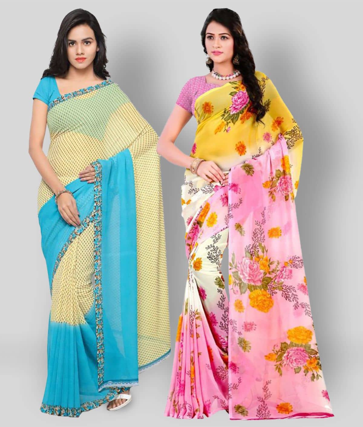 ANAND SAREES Georgette Printed Saree With Unstitched Blouse Piece ( Multicolor ) - Sarees | Buy online on ZillyBuy