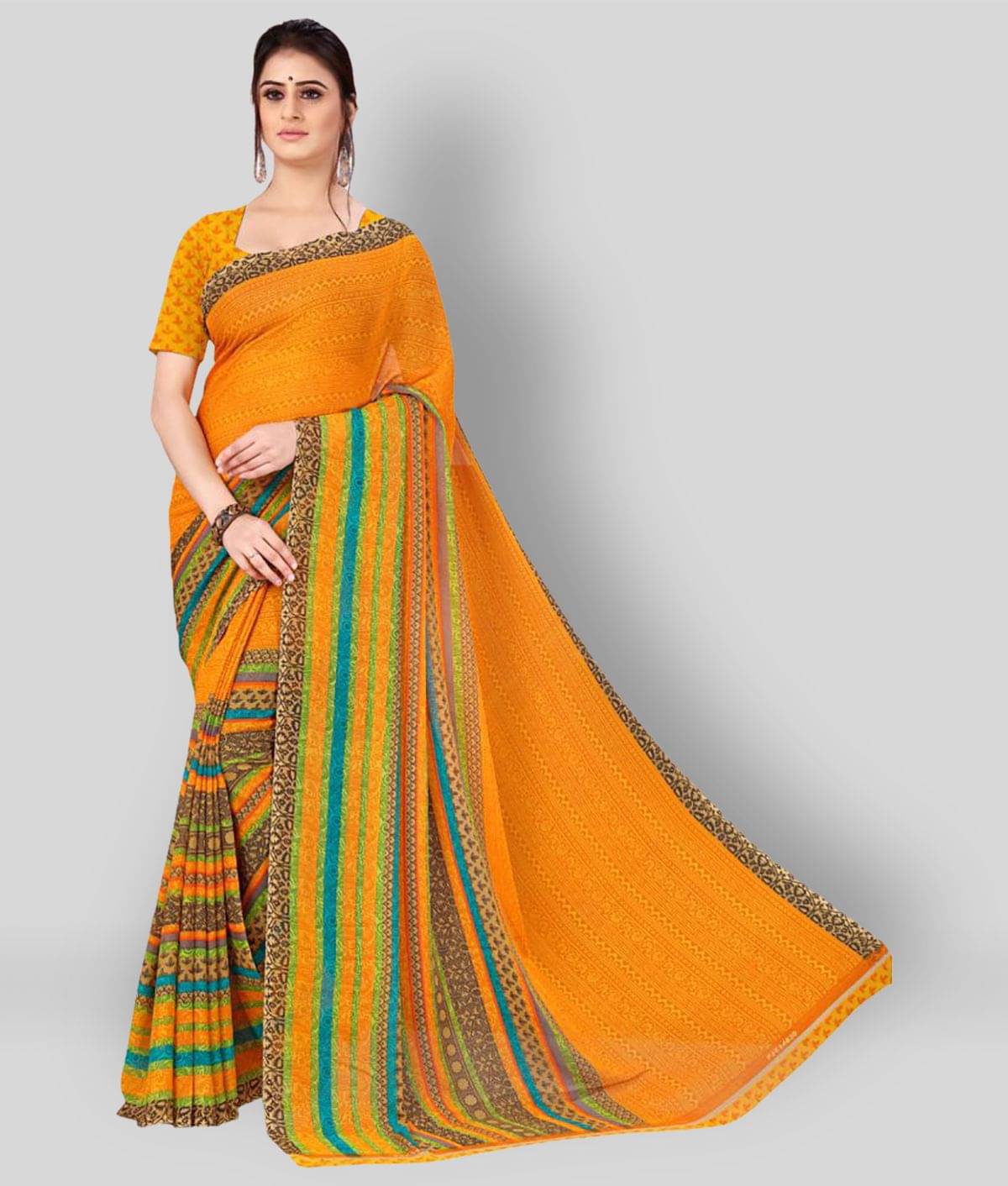     			ANAND SAREES Georgette Printed Saree With Unstitched Blouse Piece ( Multicolor )