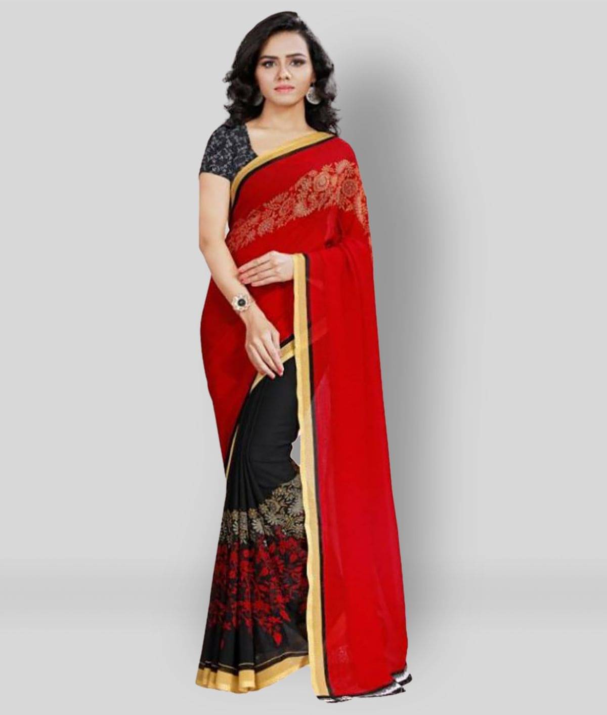ANAND SAREES Georgette Printed Saree With Unstitched Blouse Piece ( Multicolor ) ANAND SAREES Georgette Printed Saree With Unstitched Blouse Piece ( Multicolor )