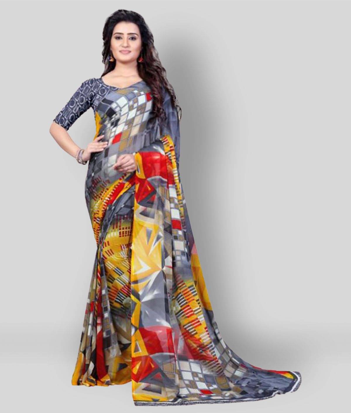     			ANAND SAREES Georgette Printed Saree With Unstitched Blouse Piece ( Multicolor )