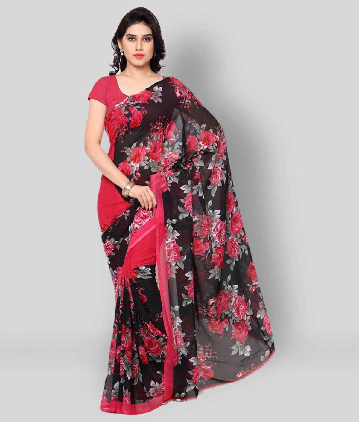 ANAND SAREES Georgette Printed Saree With Unstitched Blouse Piece ( Multicolor ) ANAND SAREES Georgette Printed Saree With Unstitched Blouse Piece ( Multicolor )