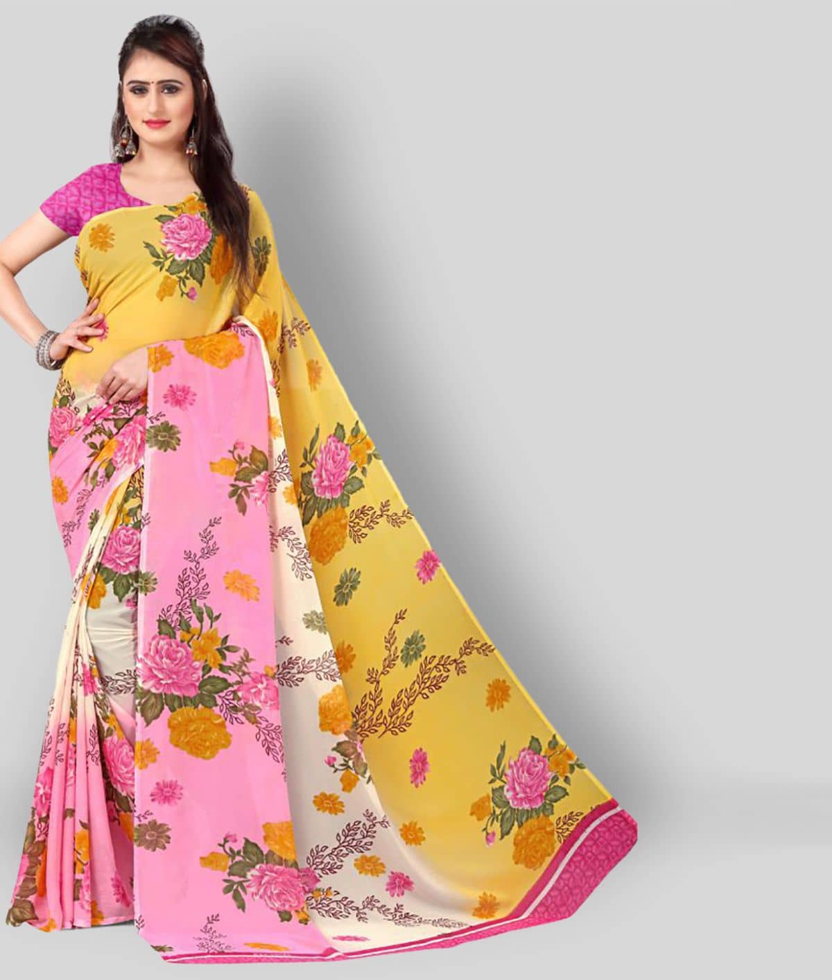 ANAND SAREES Georgette Printed Saree With Unstitched Blouse Piece ( Multicolor ) - Sarees | Buy online on ZillyBuy