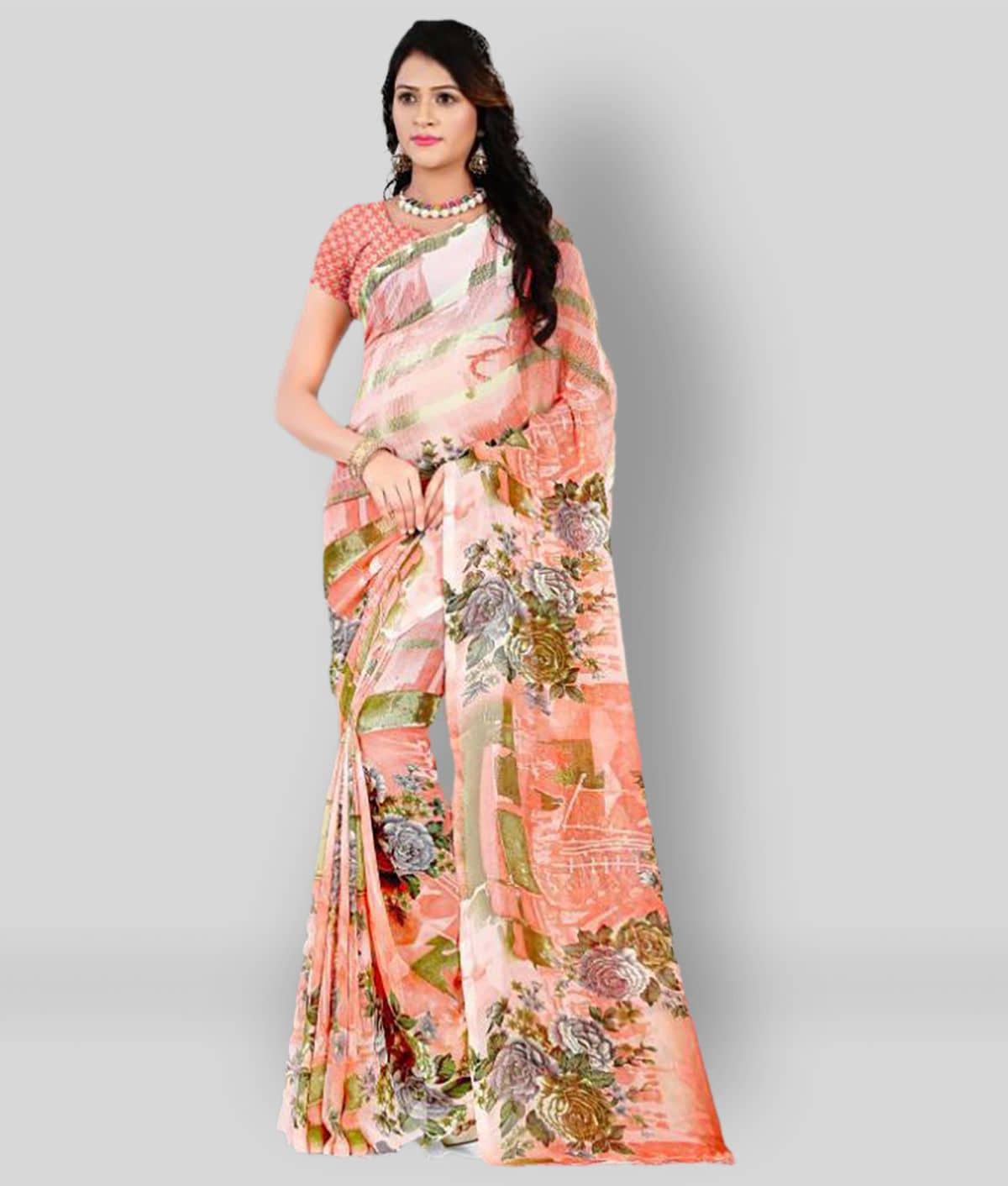 ANAND SAREES Georgette Printed Saree With Unstitched Blouse Piece ( Multicolor ) - Sarees | Buy online on ZillyBuy