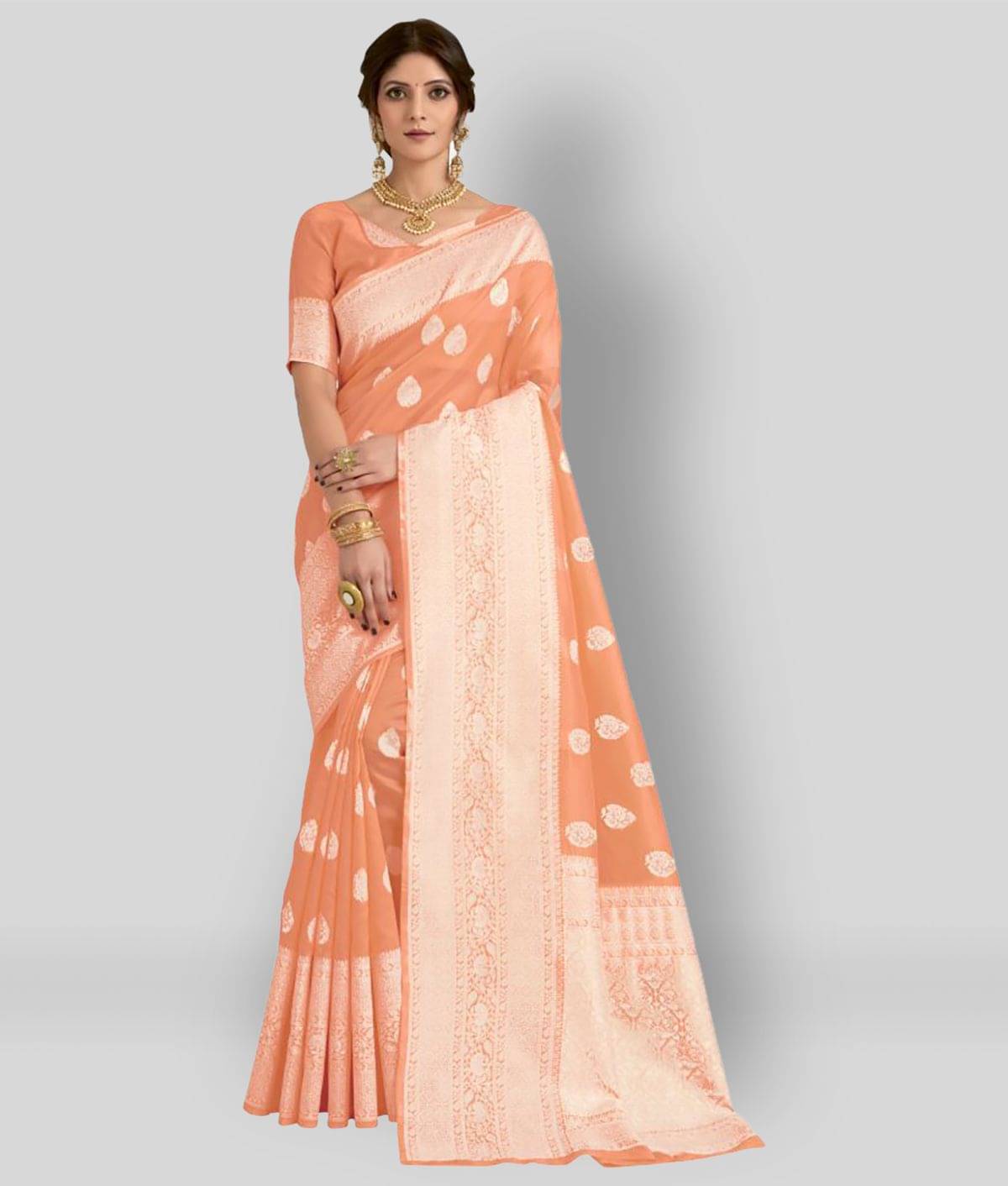     			Dressy Banarasi Silk Printed Saree With Unstitched Blouse Piece ( Pink )