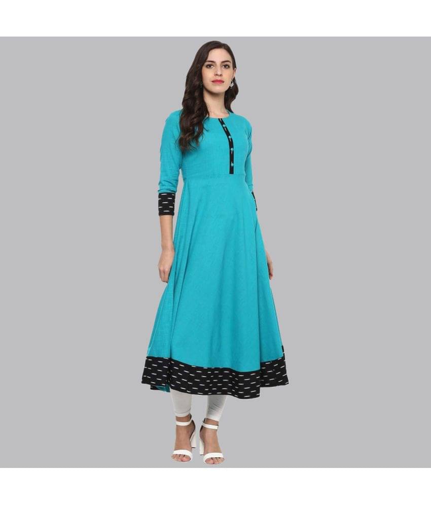 Yash Gallery - Blue Cotton Women's Flared Kurti ( Pack of 1 )     			Yash Gallery - Blue Cotton Women's Flared Kurti ( Pack of 1 )