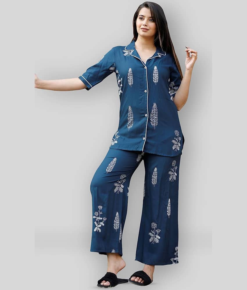 CTMTEX - Navy Blue Rayon Women's Nightwear Nightsuit Sets - Nightwear & Loungewear | Buy online on ZillyBuy