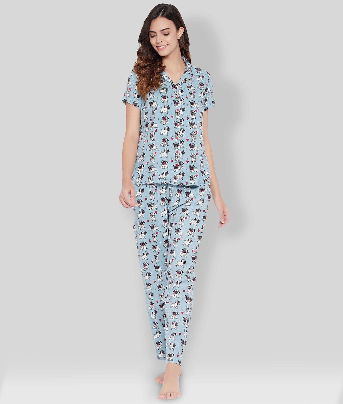     			Clovia - Blue Crepe Women's Nightwear Nightsuit Sets ( Pack of 1 )