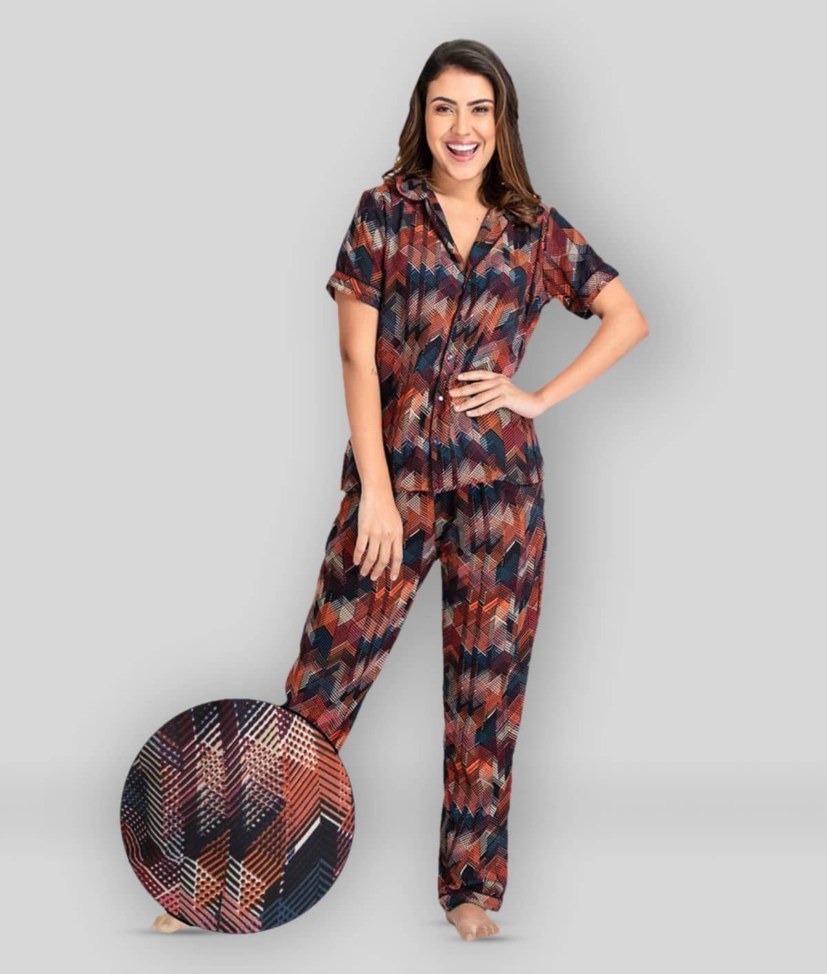 Clovia - Multicolor Crepe Women's Nightwear Nightsuit Sets - Nightwear & Loungewear | Buy online on ZillyBuy