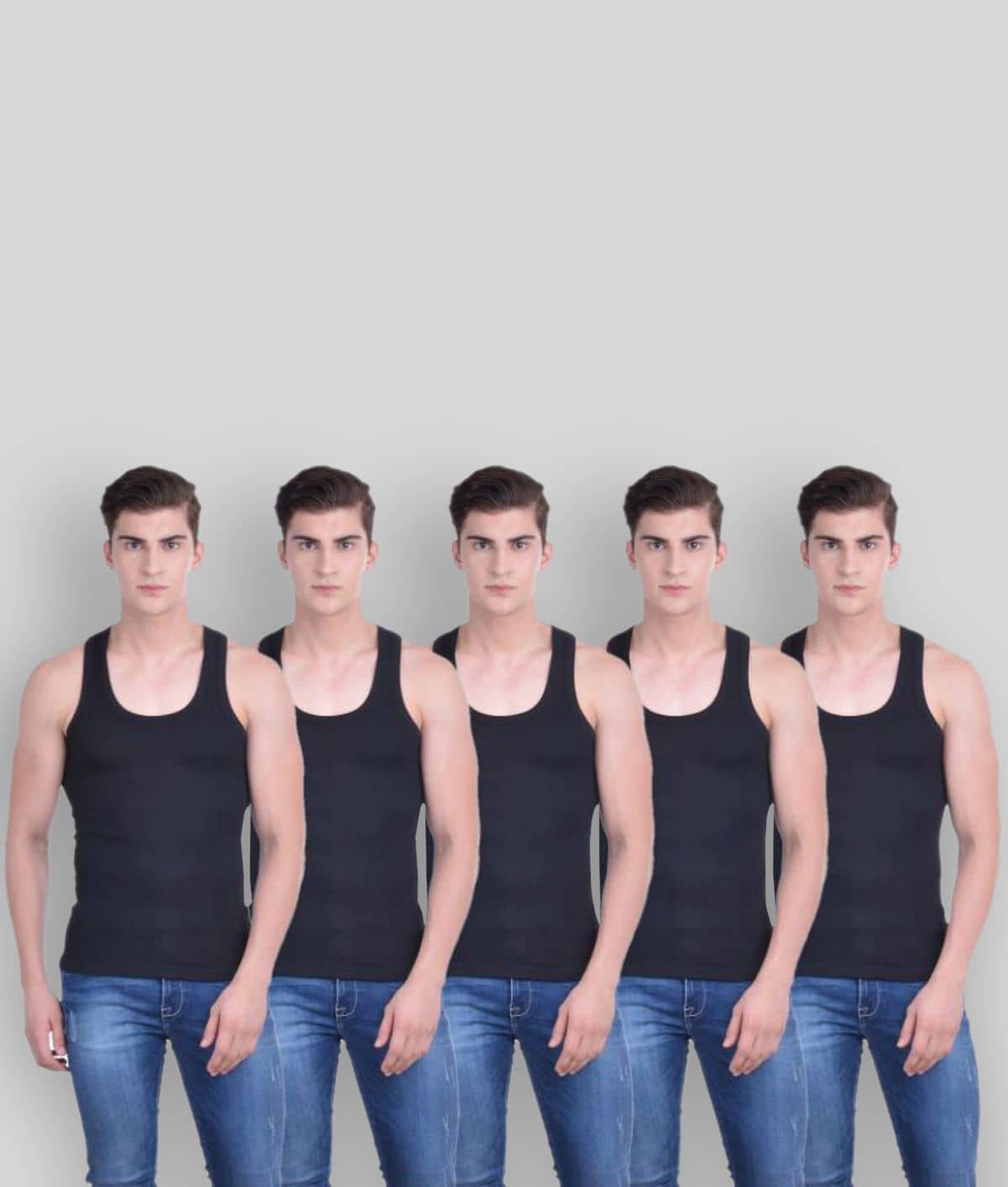 Dollar Bigboss Men's Black Pack of 5 Solid Combed Cotton Vest - Nightwear & Loungewear | Buy online on ZillyBuy