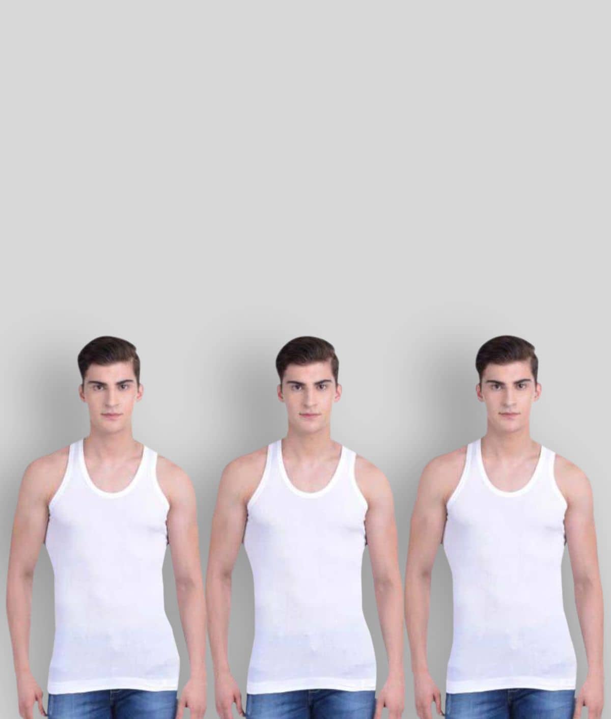 Dollar Bigboss Men's White Pack of 3 Solid Combed Cotton Vest - Nightwear & Loungewear | Buy online on ZillyBuy
