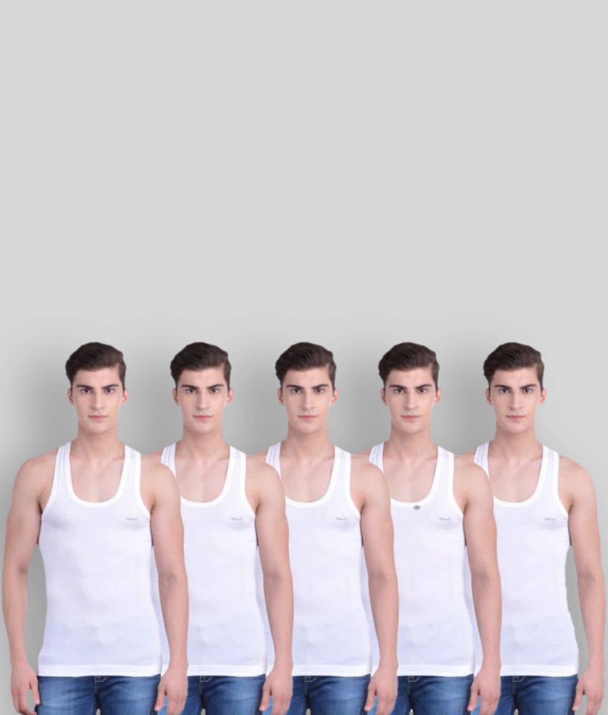 Dollar Bigboss Men's White Pack of 5 Solid Combed Cotton Shrinkless Vest - Nightwear & Loungewear | Buy online on ZillyBuy