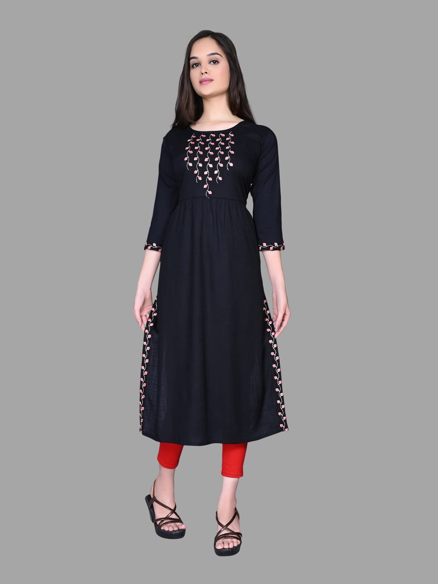 HAYA - Black Rayon Women's Straight Kurti ( Pack of 1 ) - Kurtis, Tunics | Buy online on ZillyBuy