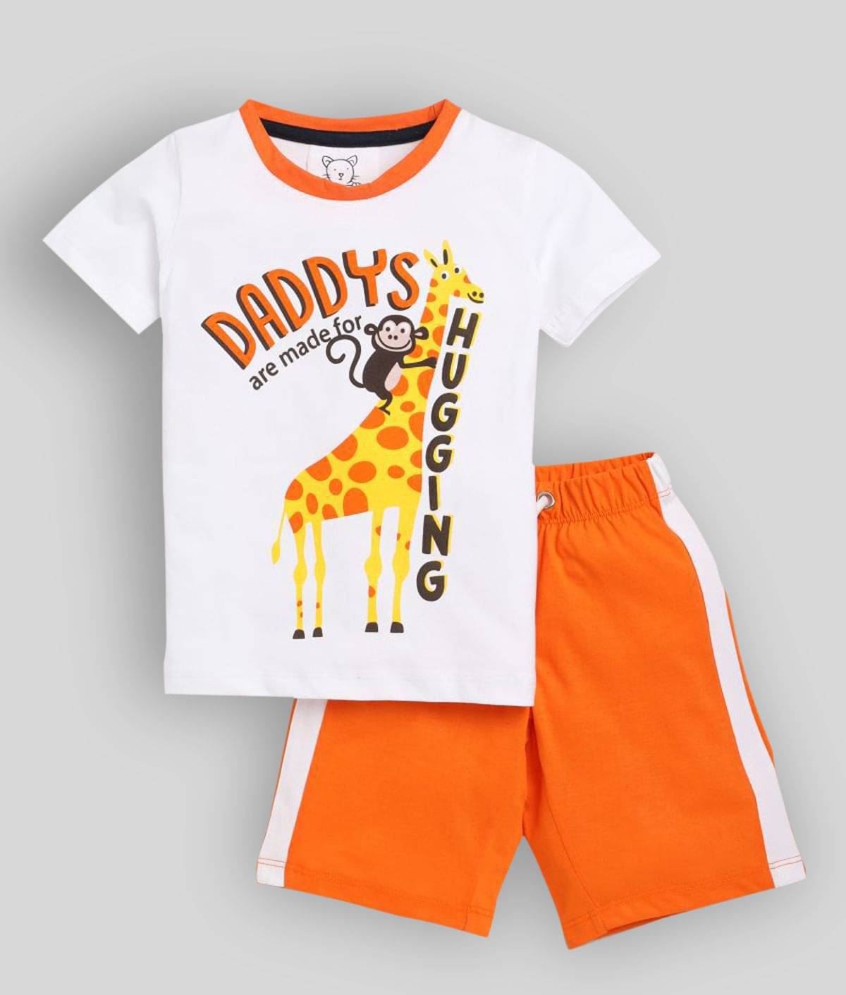    			Lazy Shark Pack of 1 Boys Cotton Blend T-Shirt & Shorts Set ( White )