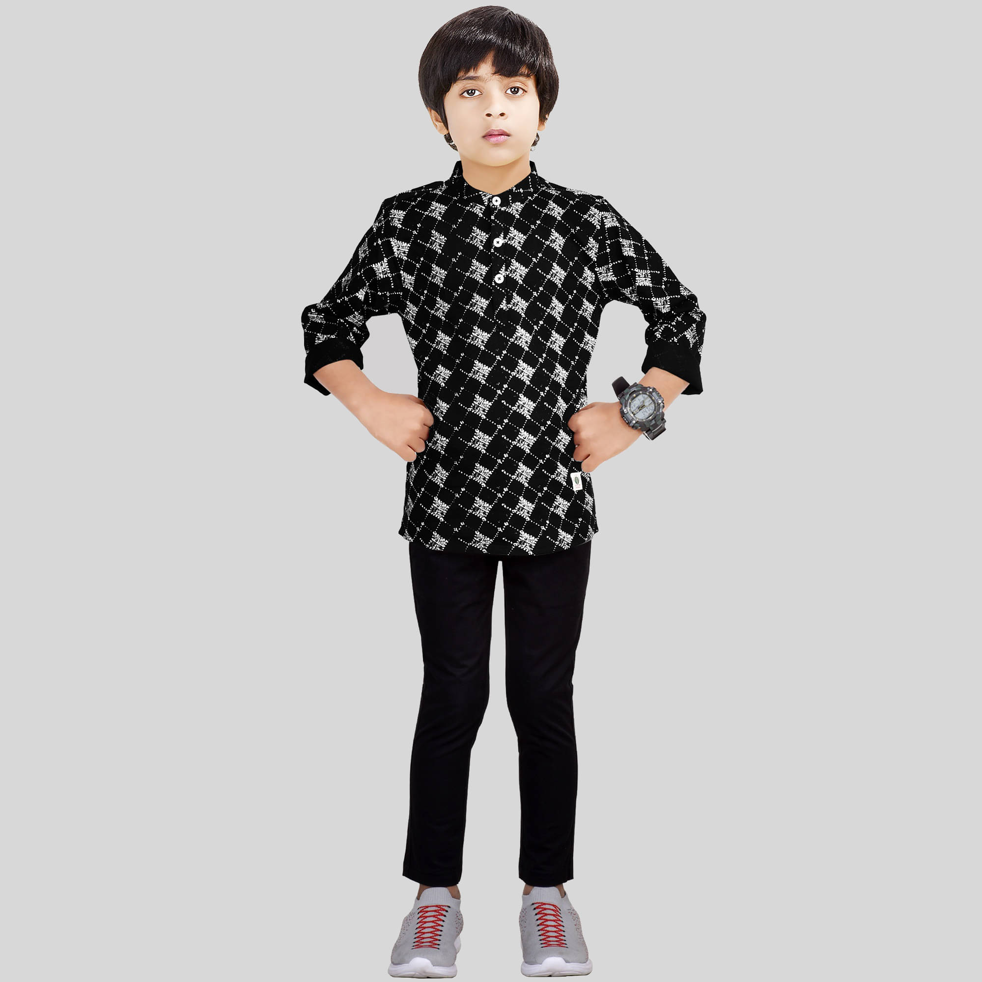     			Made In The Shade Pack of 1 Boys Cotton Shirt & Pants Set ( Black )