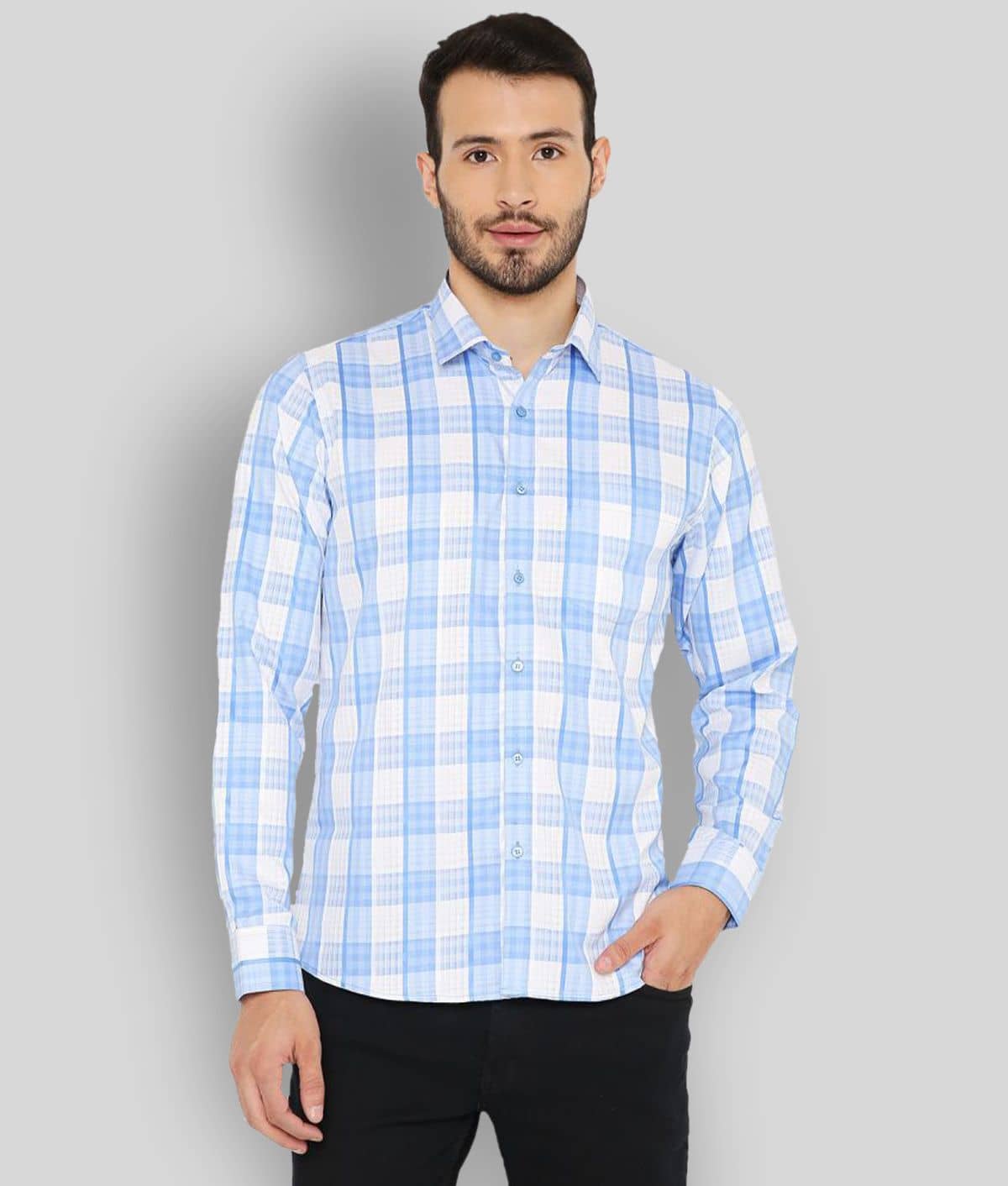 Maharaja - Blue Cotton Blend Slim Fit Men's Formal Shirt ( Pack of 1 )