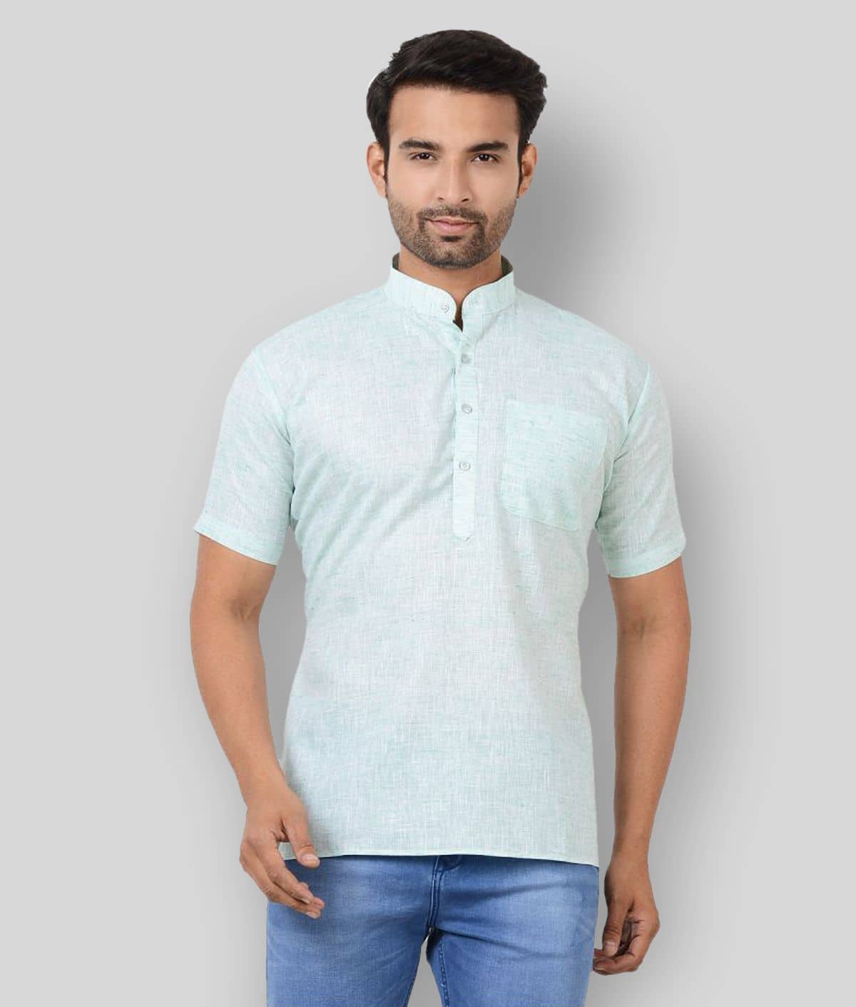 Maharaja - Green Cotton Blend Men's Shirt Style Kurta ( Pack of 1 ) - Kurtas & Kurta Sets | Buy online on ZillyBuy