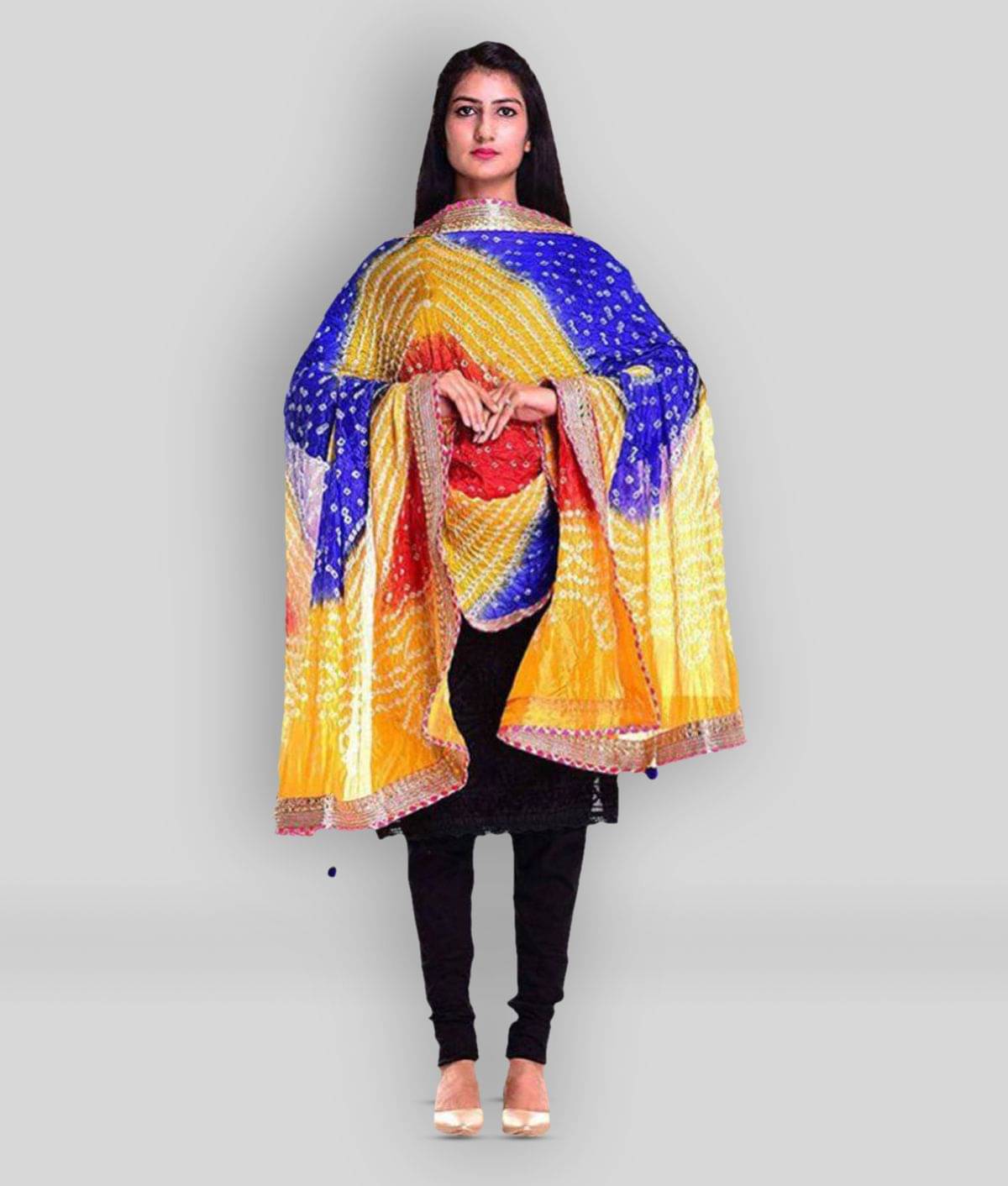 Raj Multicoloured Art Silk Bandhej Dupatta Raj Multicoloured Art Silk Bandhej Dupatta