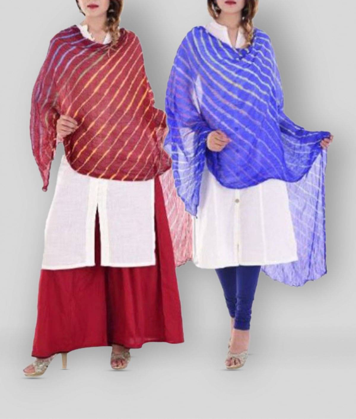     			Raj Multicoloured Chiffon Leheria Dupatta