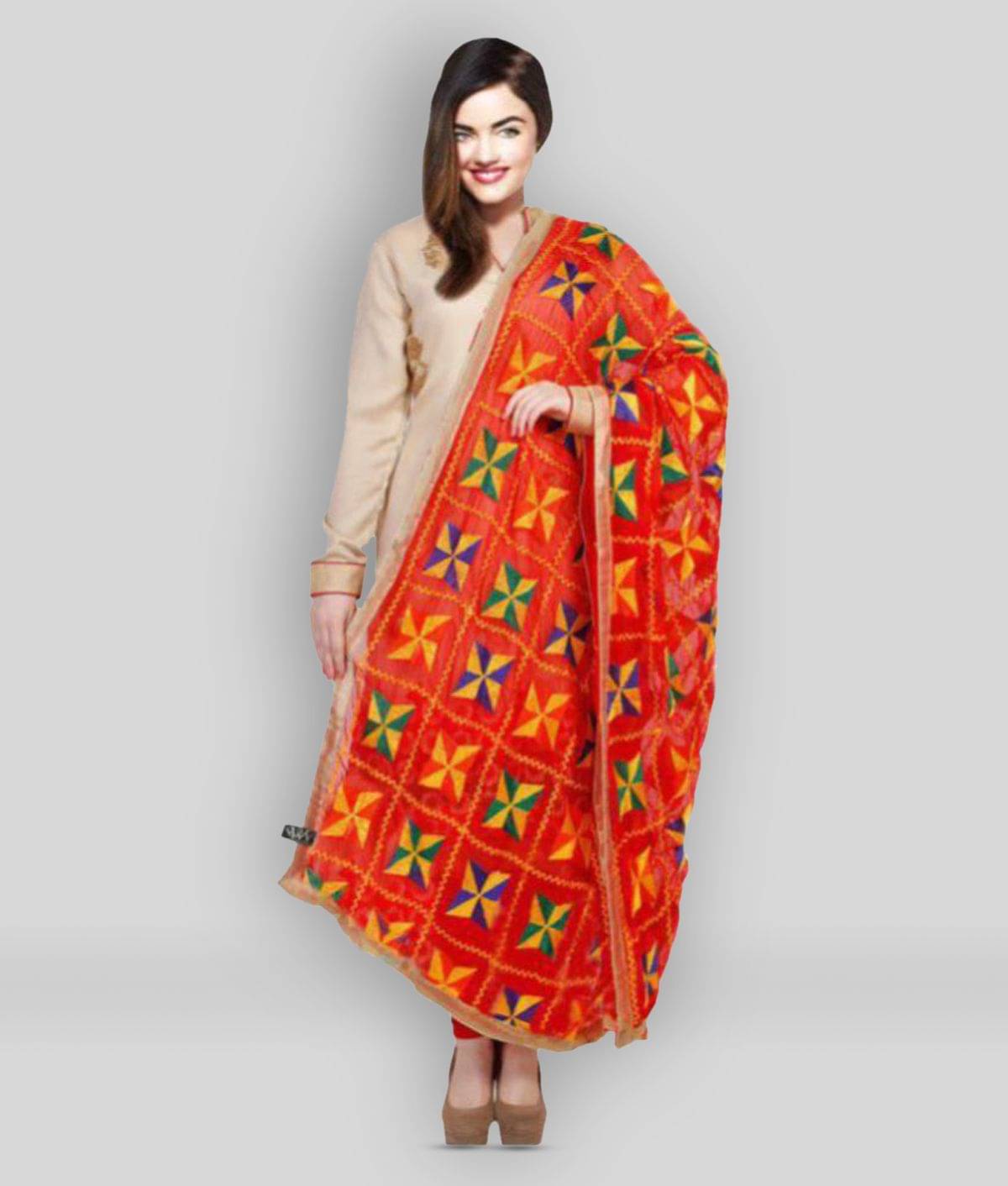 Raj Red Chiffon Phulkari Dupatta Raj Red Chiffon Phulkari Dupatta