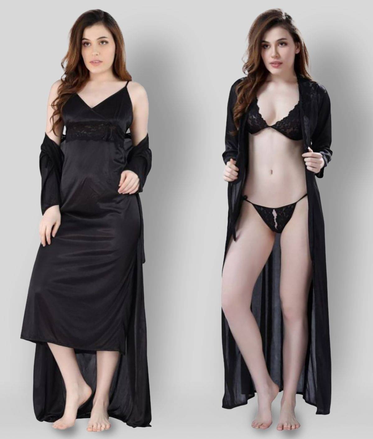     			Romaisa - Black Satin Women's Nightwear Nighty & Night Gowns ( Pack of 4 )