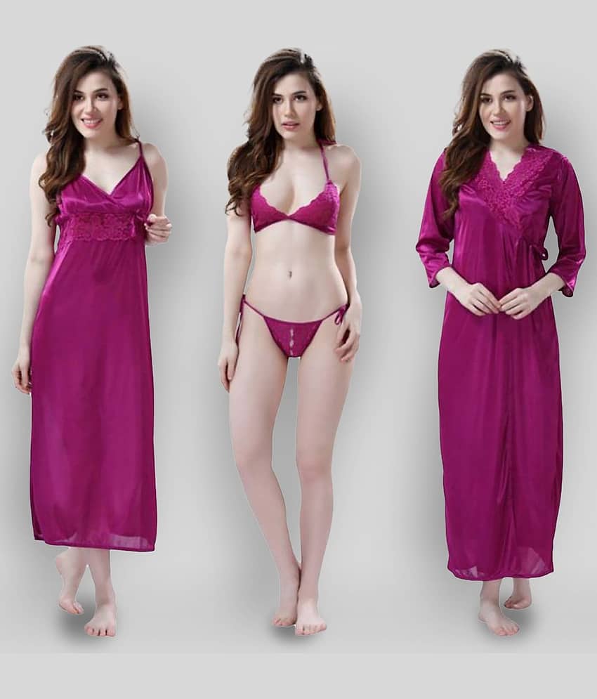 Romaisa - Purple Satin Women's Nightwear Nighty & Night Gowns ( Pack of 4 ) - Nightwear & Loungewear | Buy online on ZillyBuy