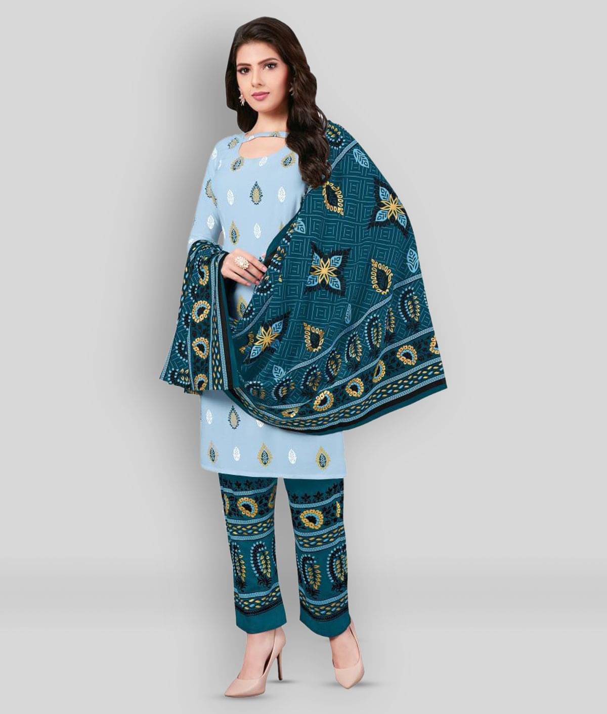     			SIMMU - Blue Straight Rayon Women's Stitched Salwar Suit ( Pack of 1 )