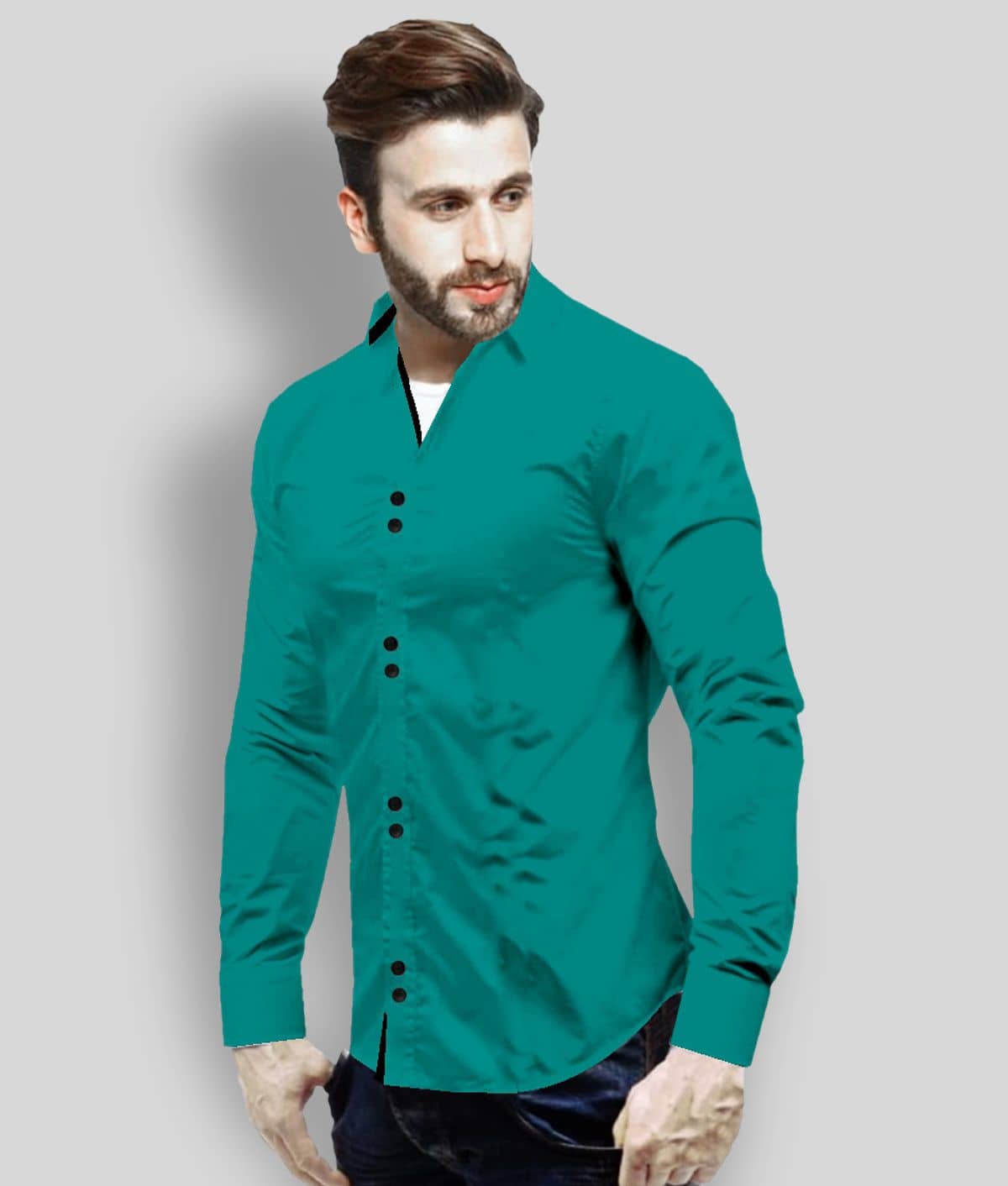 SUR-T - Green Cotton Blend Slim Fit Men's Casual Shirt (Pack of 1)