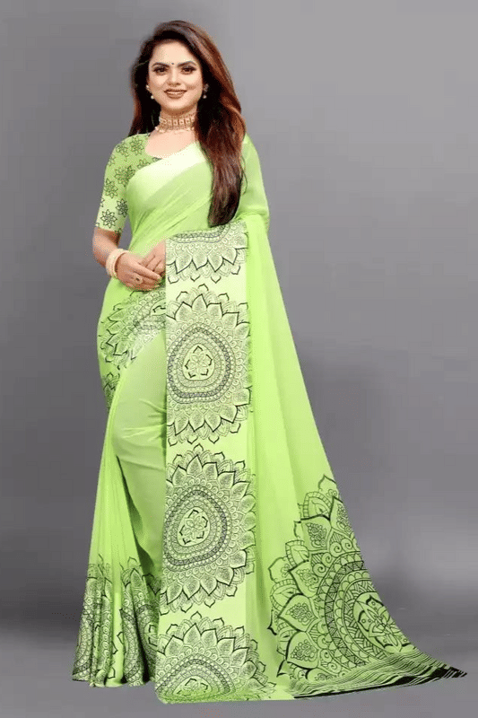 Sitanjali Georgette Printed Saree With Unstitched Blouse Piece ( Green ) Sitanjali Georgette Printed Saree With Unstitched Blouse Piece ( Green )