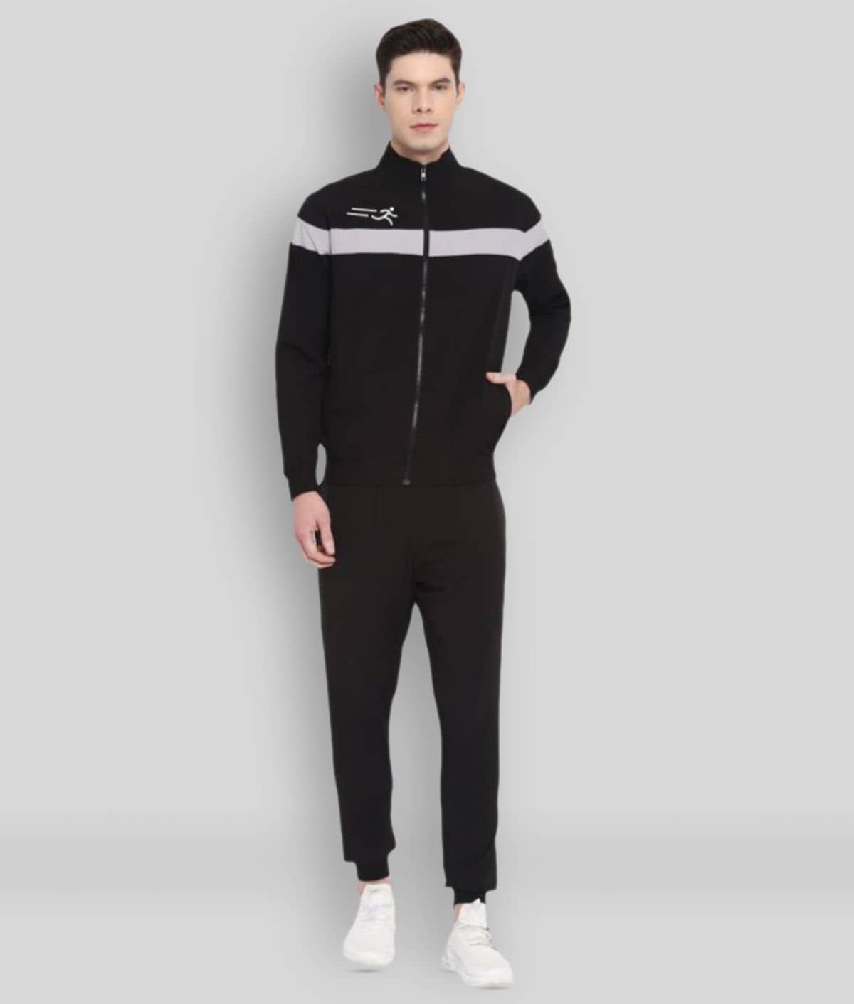 YUUKI - Black Polyester Regular Fit Striped Men's Sports Tracksuit ( Pack of 1 )