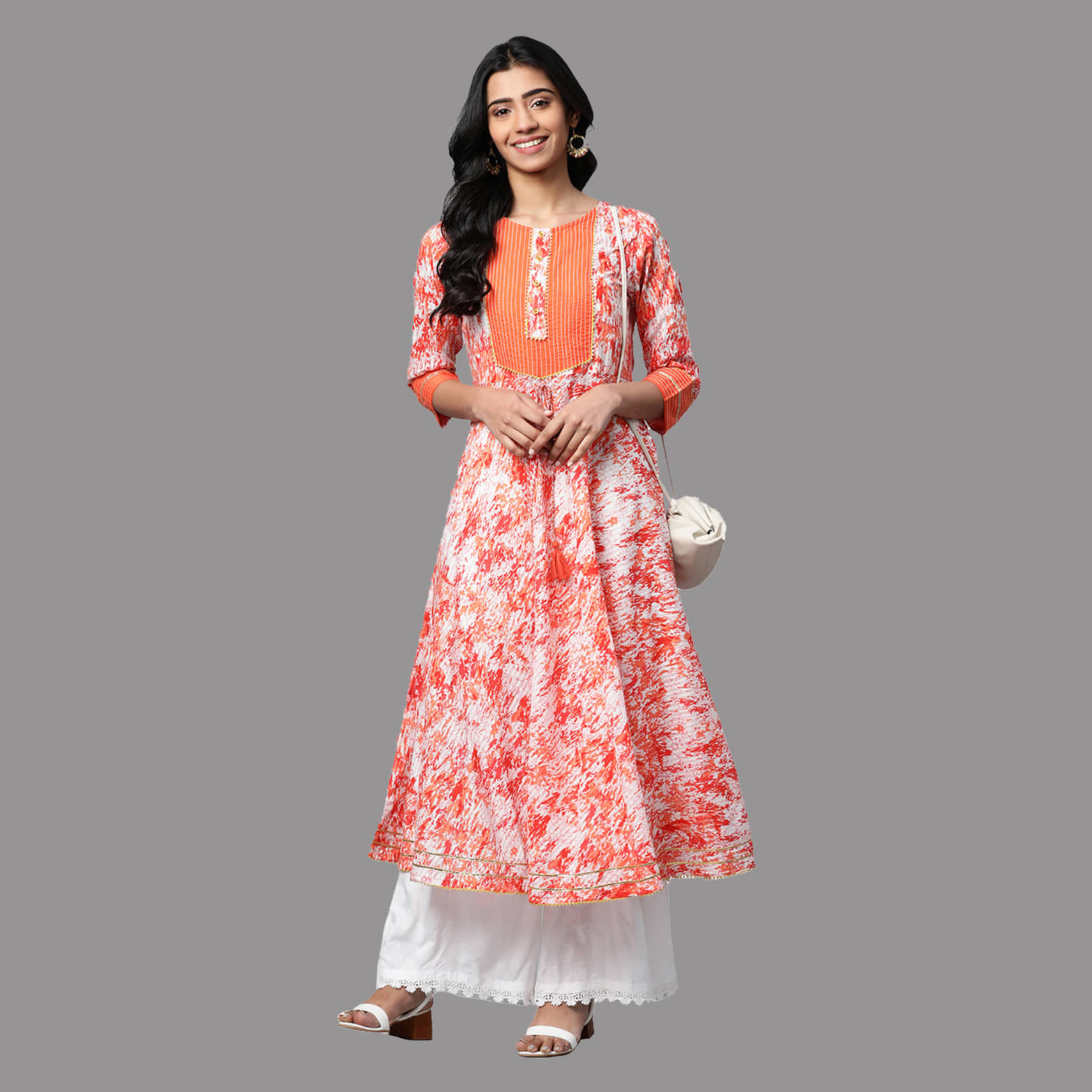 Yash Gallery - Orange Cotton Women's Flared Kurti ( Pack of 1 ) - Kurtis, Tunics | Buy online on ZillyBuy