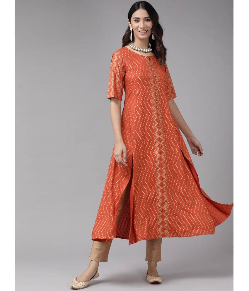     			Yash Gallery - Orange Rayon Women's Front Slit Kurti ( Pack of 1 )