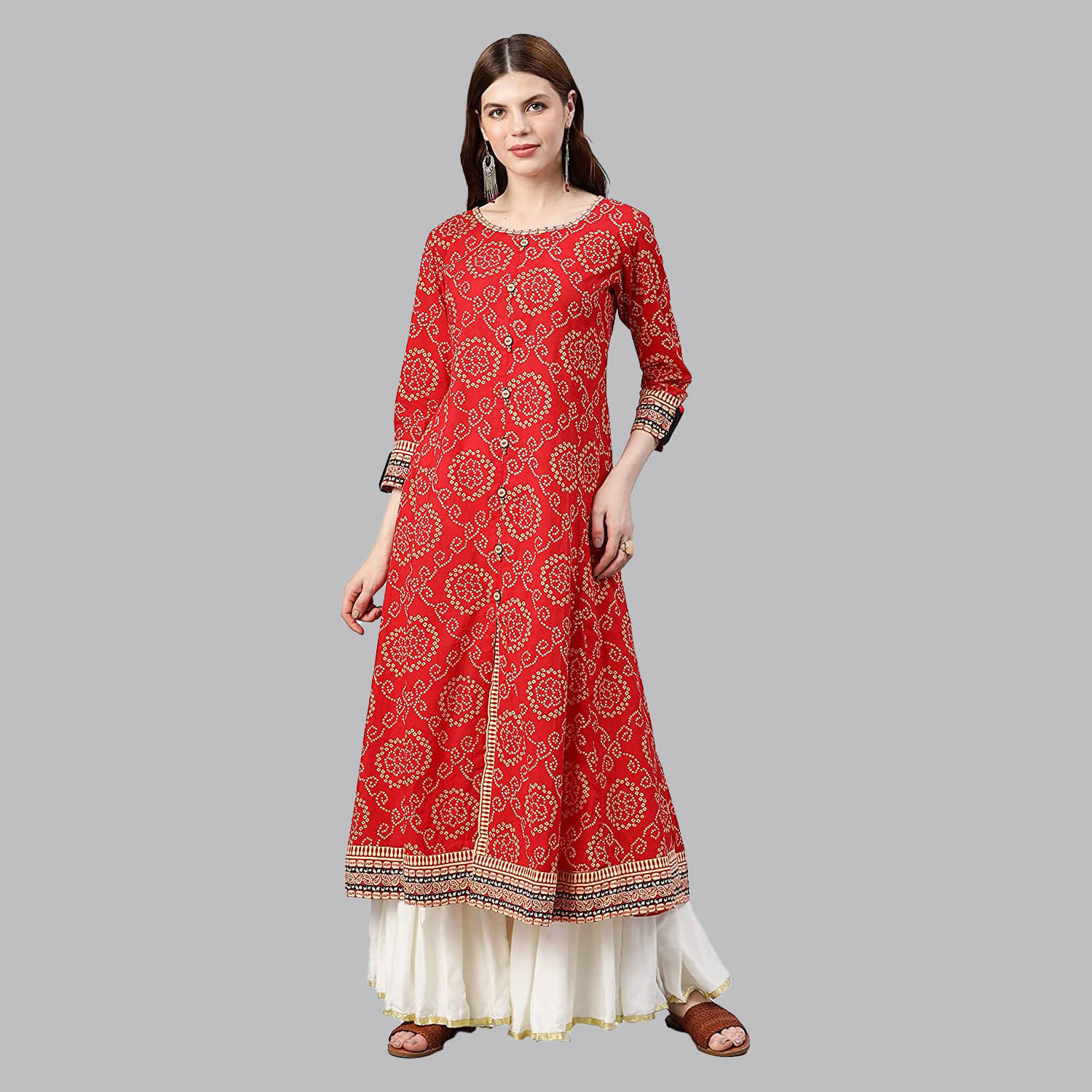 Yash Gallery - Red Cotton Women's Flared Kurti ( Pack of 1 ) - Kurtis, Tunics | Buy online on ZillyBuy