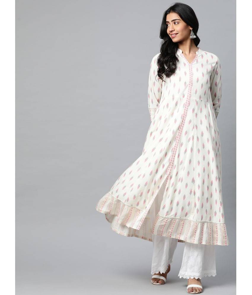 Yash Gallery - White Rayon Women's Flared Kurti ( Pack of 1 ) Yash Gallery - White Rayon Women's Flared Kurti ( Pack of 1 )