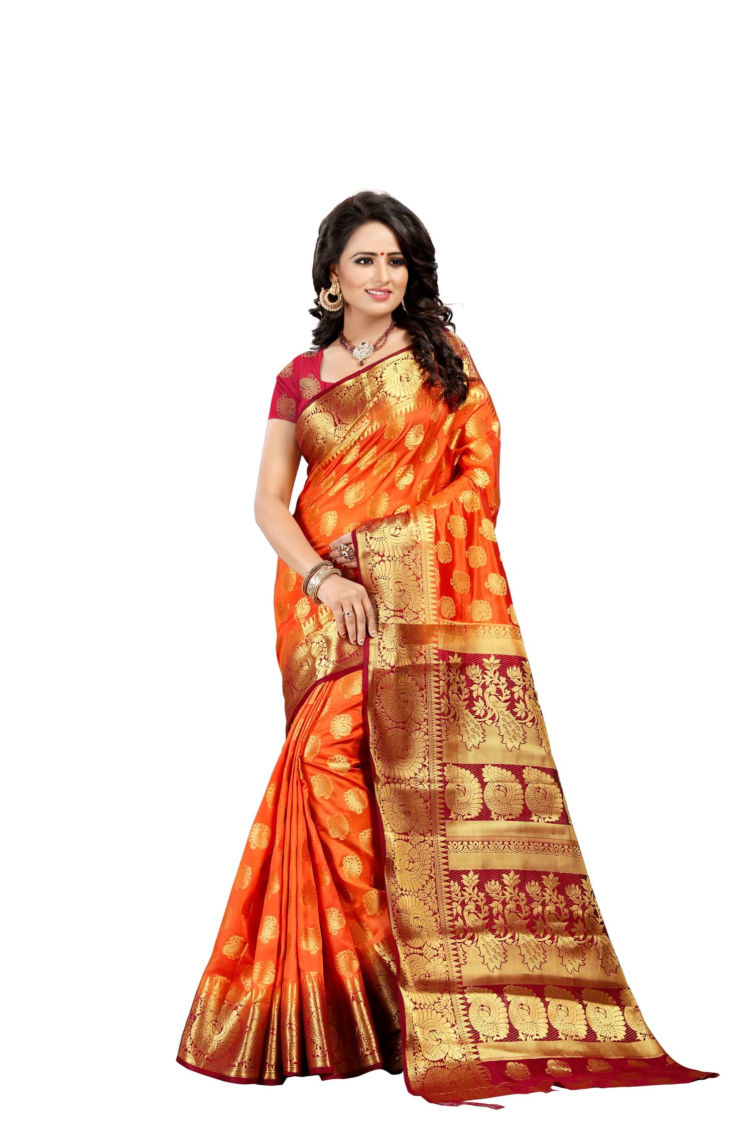 fab woven Silk Blend Self Design Saree With Unstitched Blouse Piece ( Orange ) fab woven Silk Blend Self Design Saree With Unstitched Blouse Piece ( Orange )