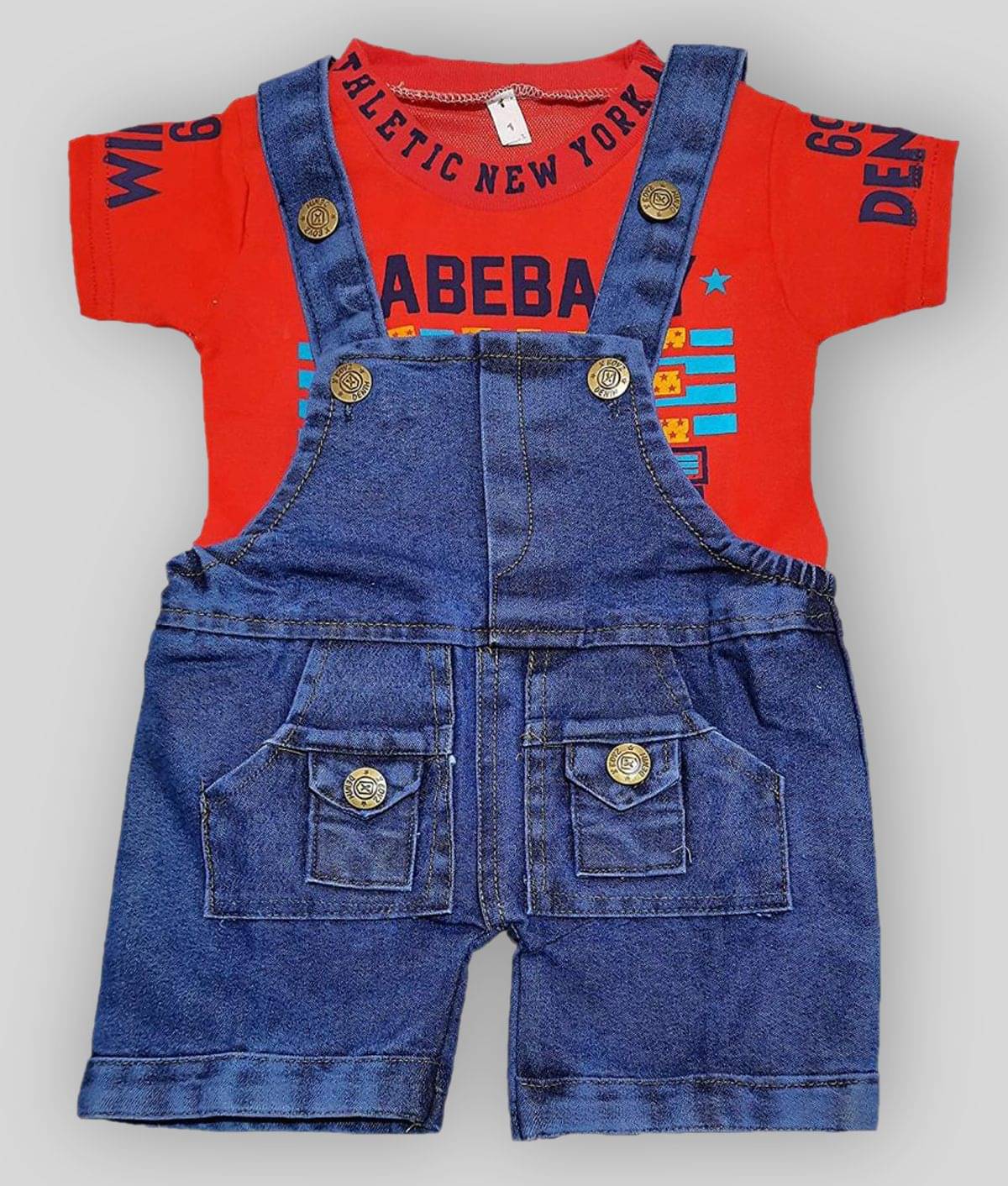    			LITTLE PANDA Baby Boys Hoisery Dungaree Sets ( Red )