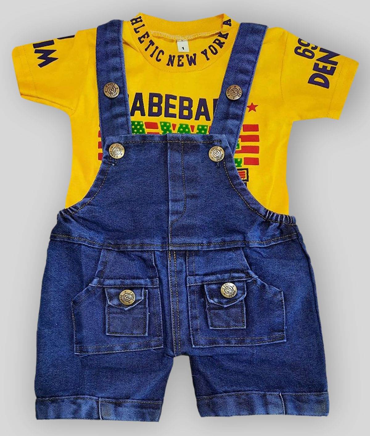     			LITTLE PANDA Baby Boys Hoisery Dungaree Sets ( Yellow )