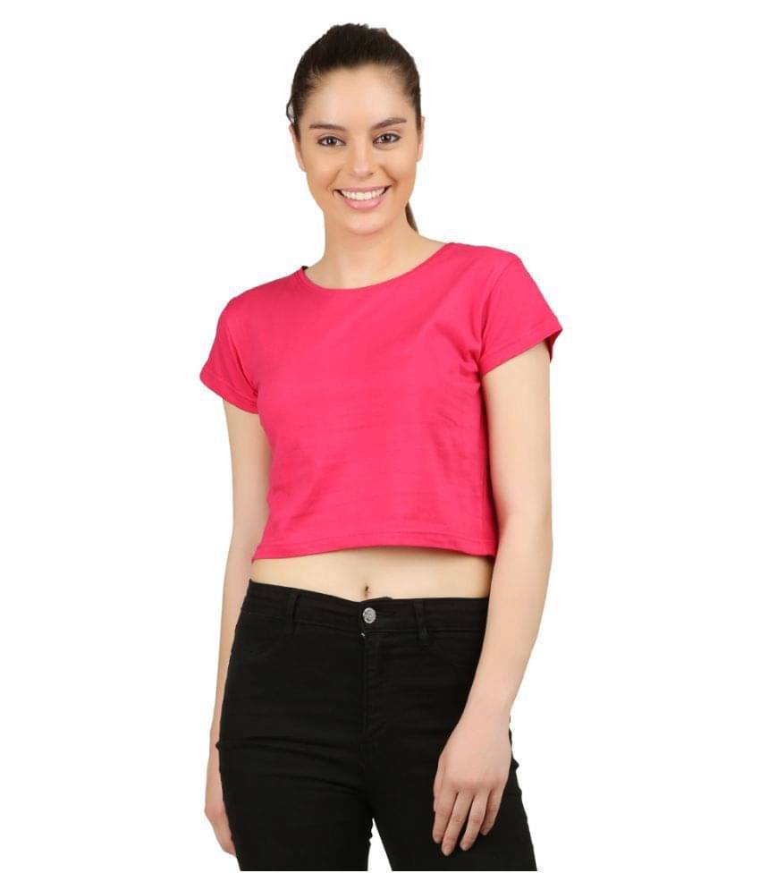 Ap'pulse Women's Cotton Blend Crop Top ( Pink ) Ap'pulse Women's Cotton Blend Crop Top ( Pink )