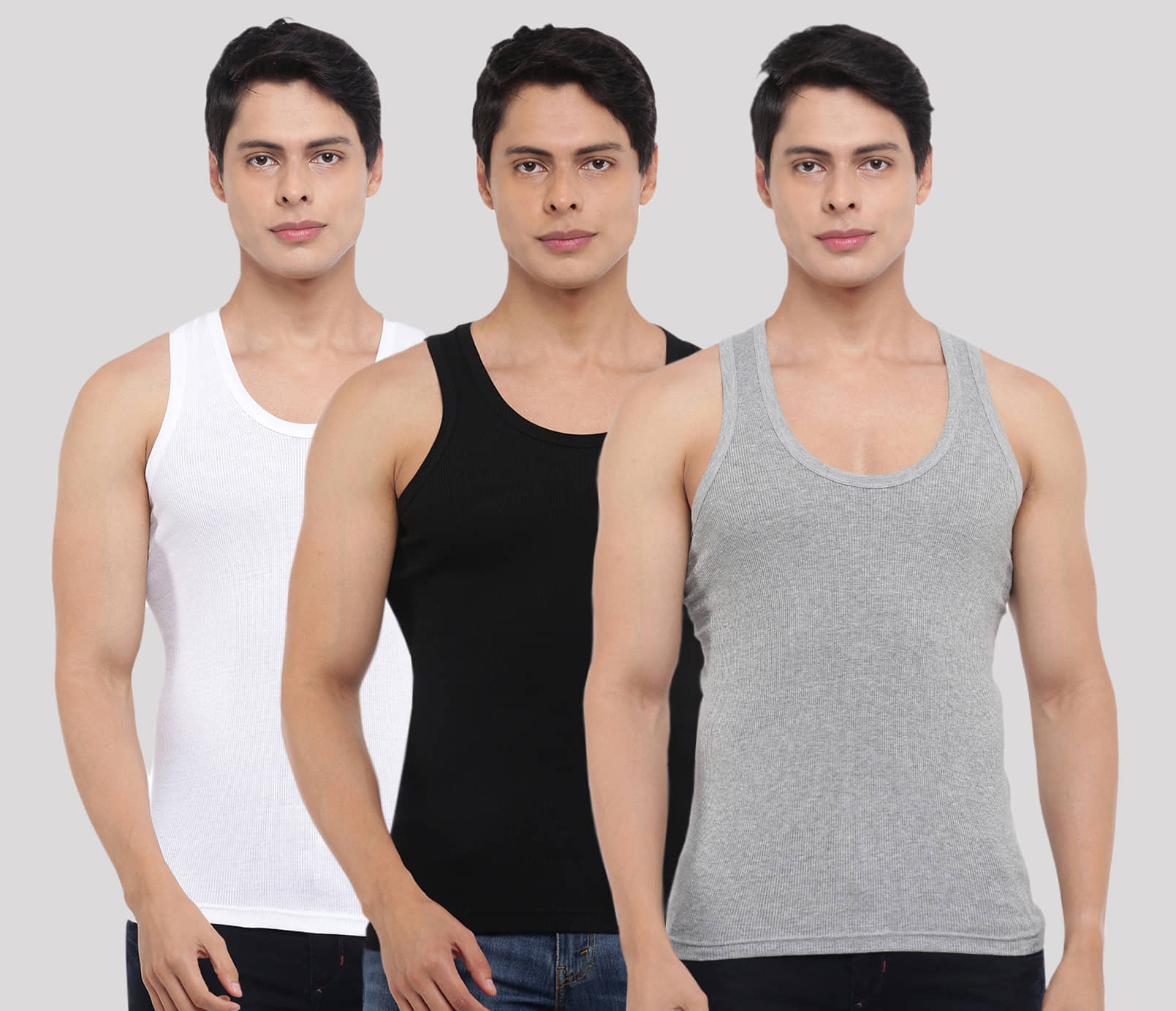 Dollar Bigboss Men's Pack of 3 Solid Combed Cotton Vest - Nightwear & Loungewear | Buy online on ZillyBuy