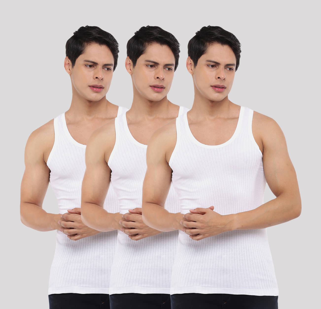 Dollar Bigboss Men's White Pack of 3 Solid Combed Cotton Vest - Nightwear & Loungewear | Buy online on ZillyBuy
